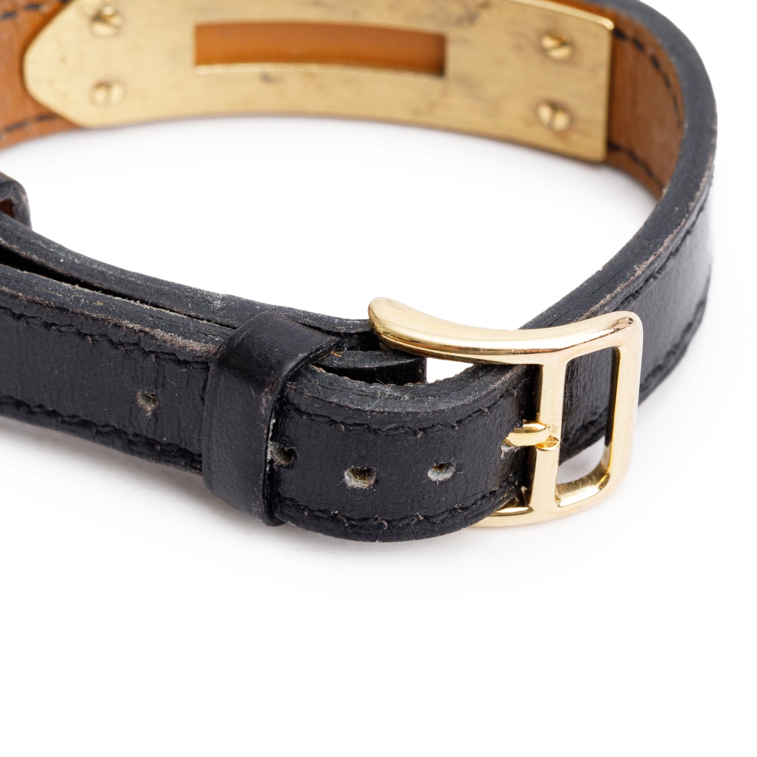 Hermes Gold Plated Stainless Steel Black Leather Kelly Lock Watch