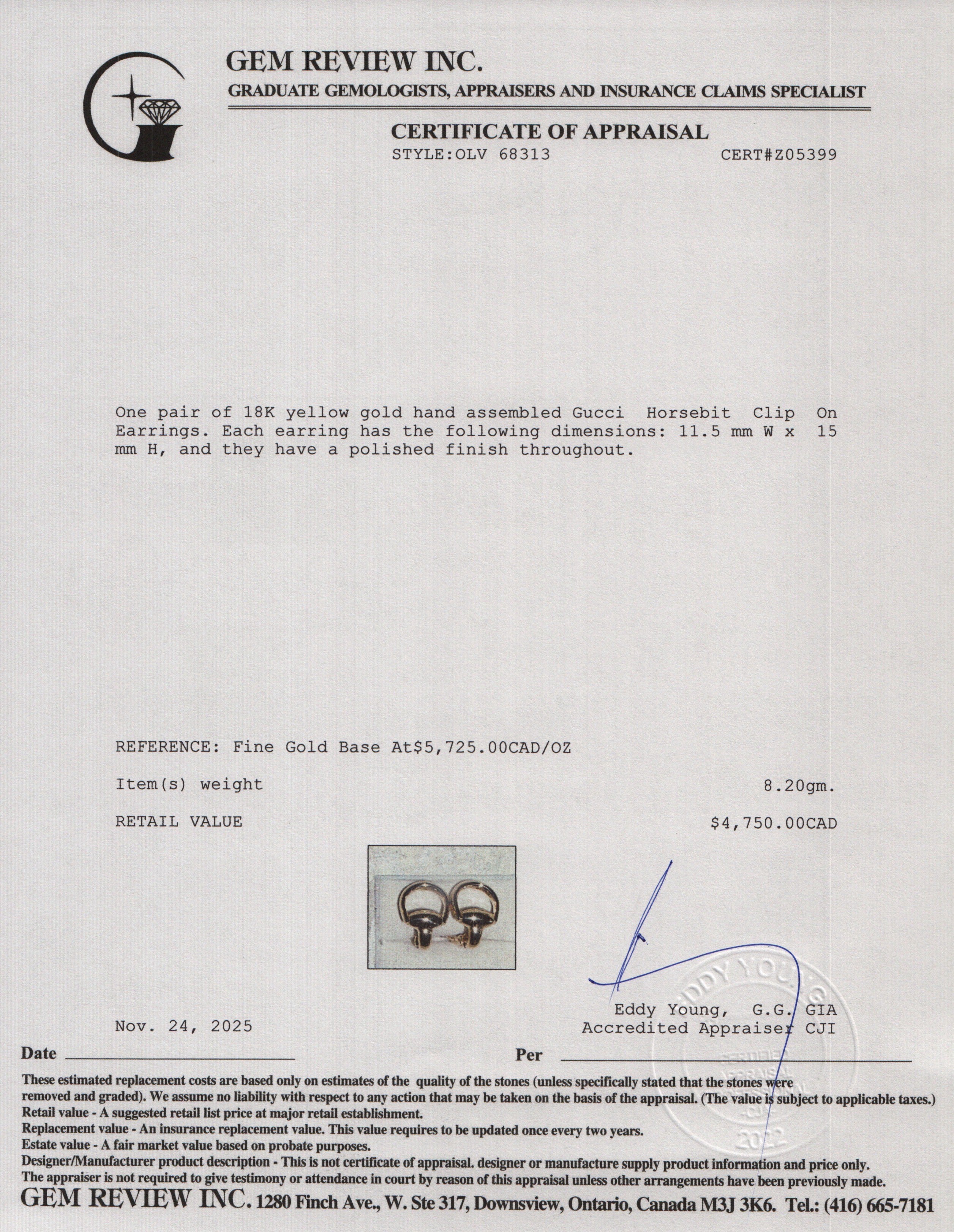 Gucci 18k Yellow Gold Horsebit Clip On Earrings