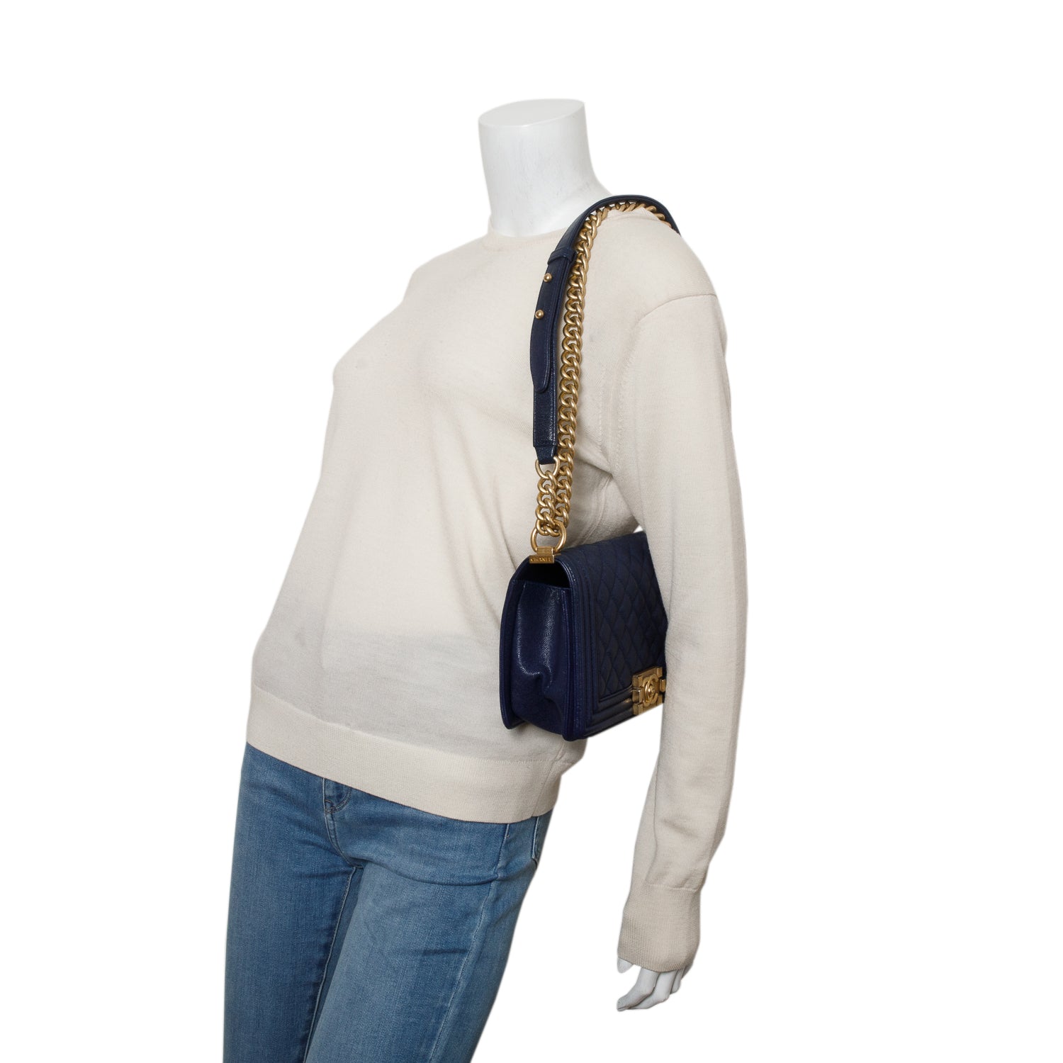 Chanel Blue Caviar Quilted Medium Boy Flap Bag w/ Box