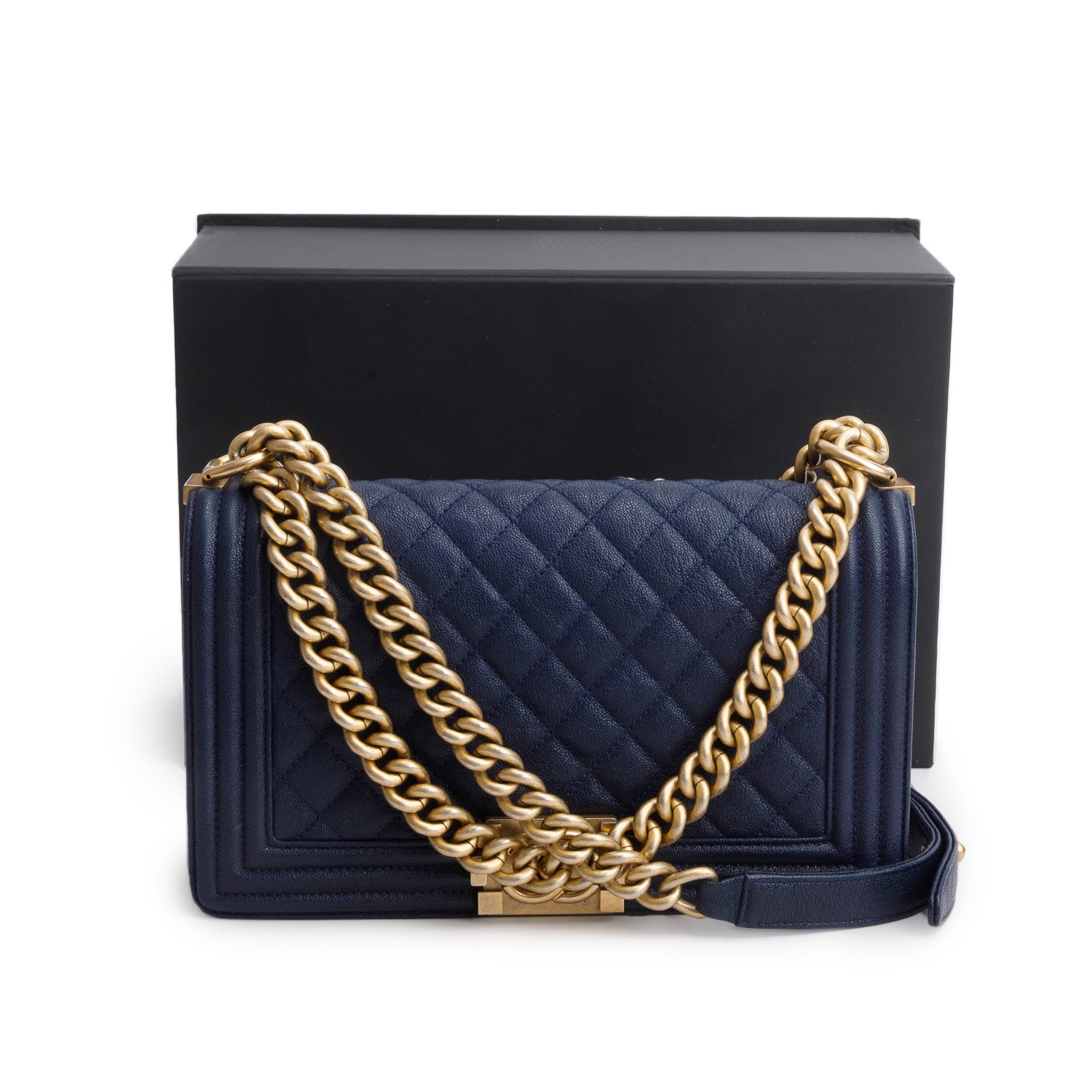Chanel Blue Caviar Quilted Medium Boy Flap Bag w/ Box