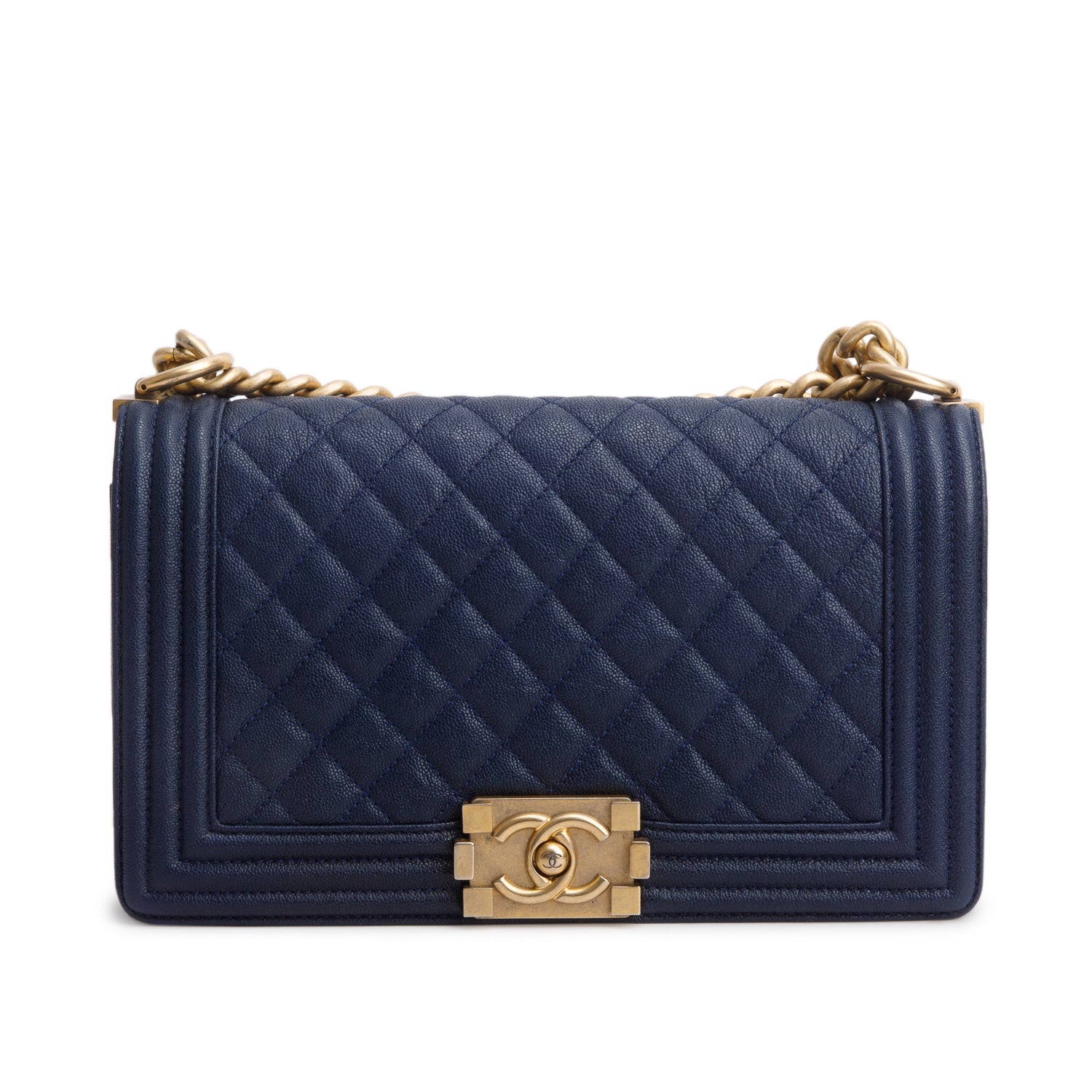 Chanel Blue Caviar Quilted Medium Boy Flap Bag w/ Box
