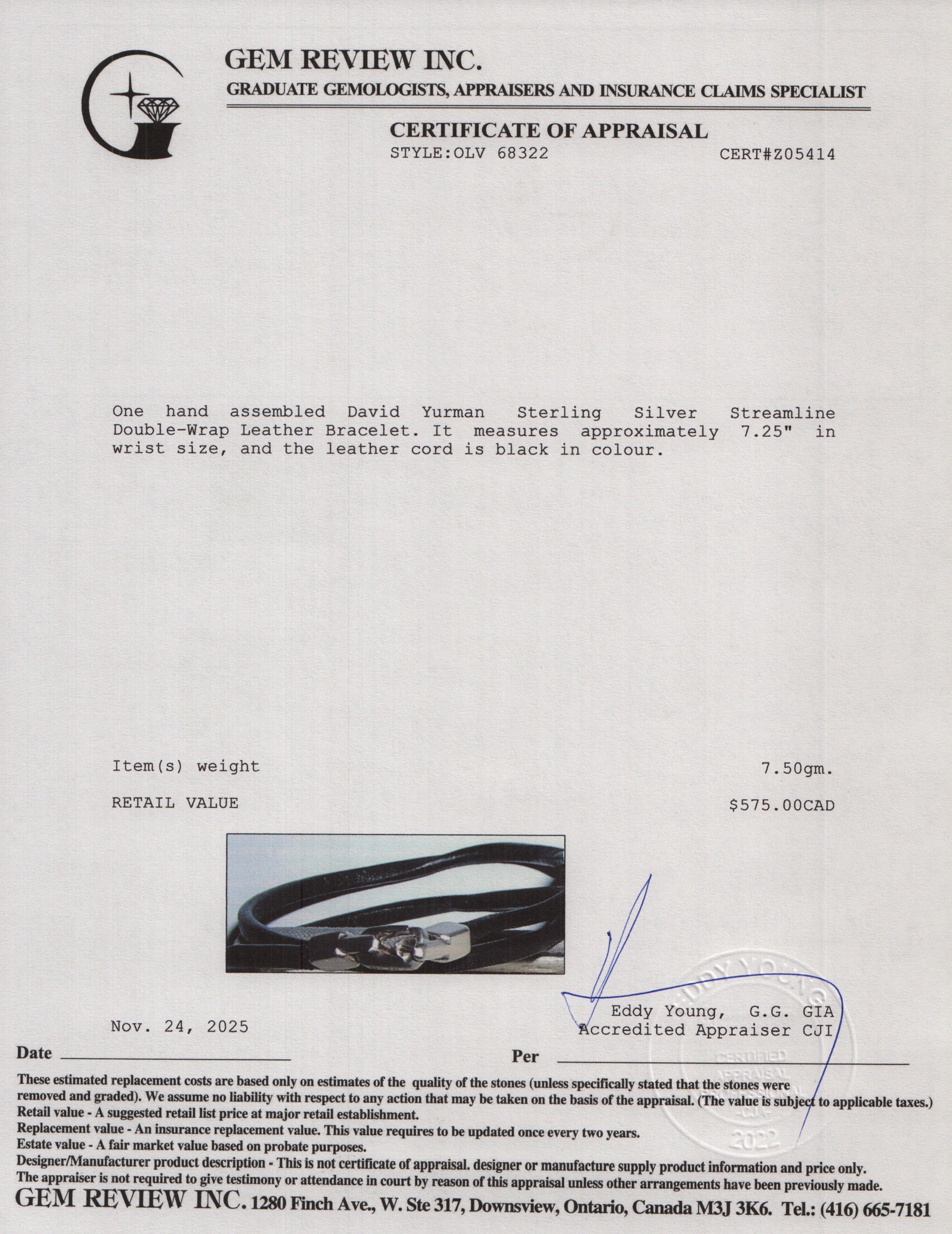 David Yurman Sterling Silver Streamline Double-Wrap Leather Bracelet