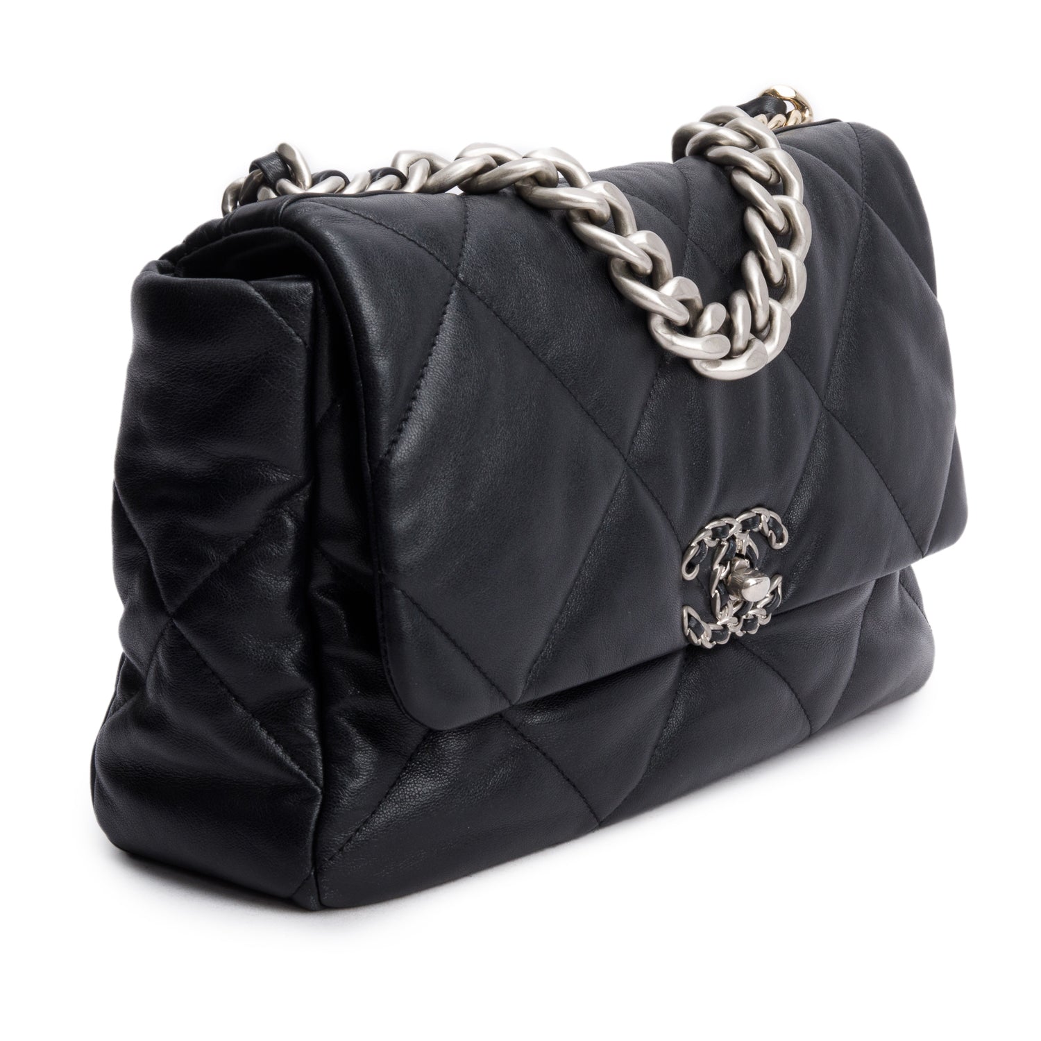 Chanel 2022 Black Lambskin Quilted Large 19 Flap Bag w/ Receipt