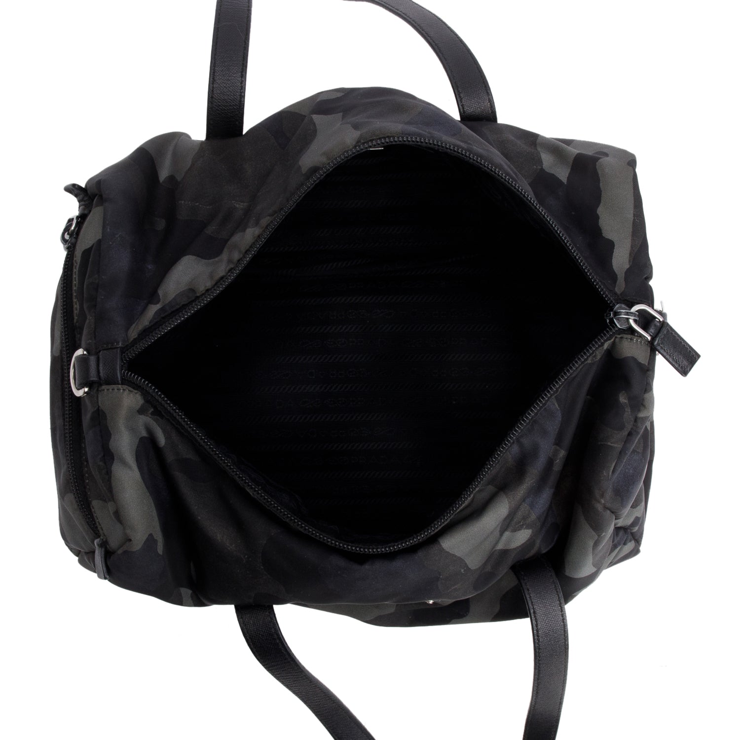 Prada Black Nylon Convertible Camouflage Small Boston Bag w/ Strap