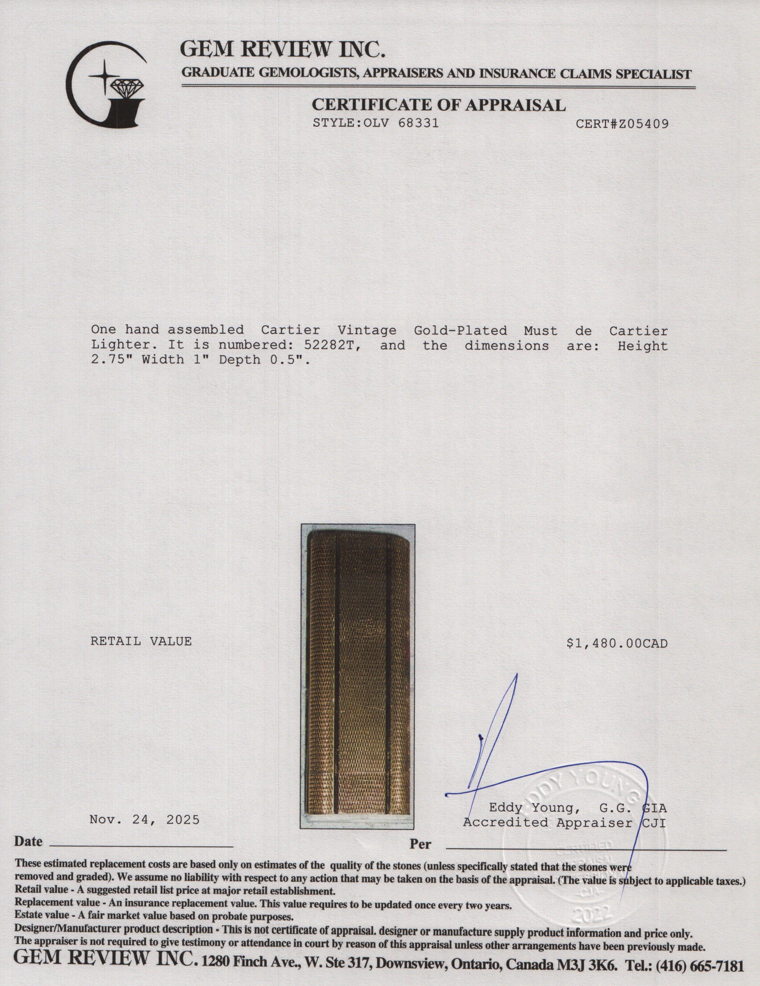 Cartier Vintage Gold-Plated Must de Cartier Lighter