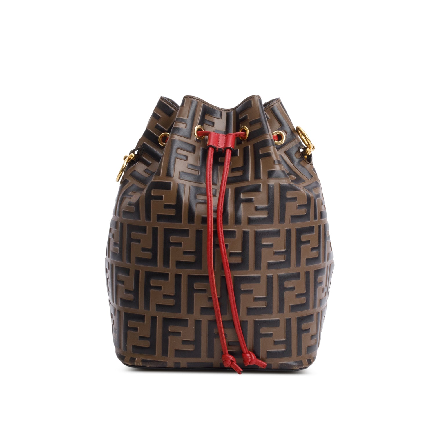 Fendi Brown Vitello Liberty FF 1974 Embossed Small Mon Tresor Bucket Bag w/ Strap