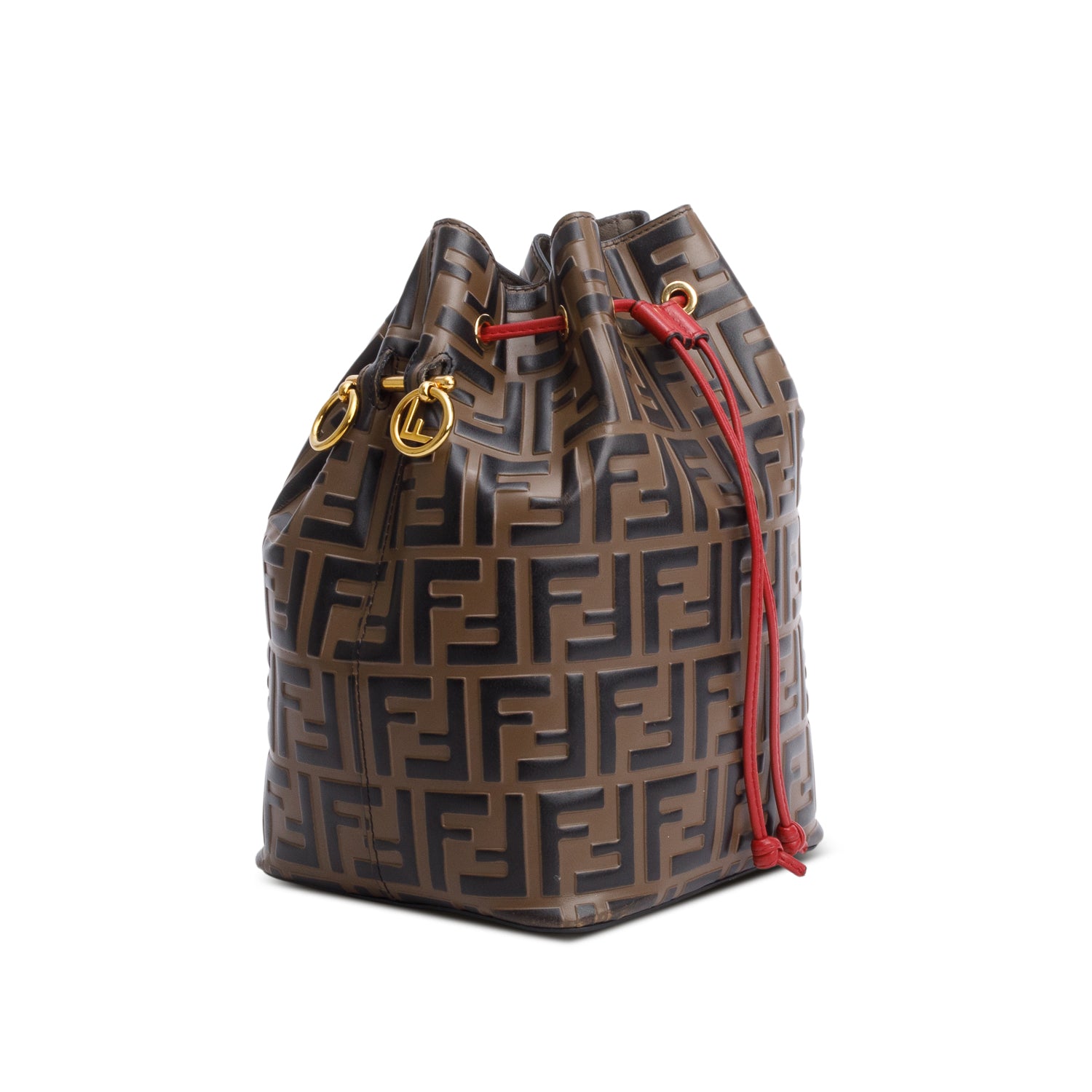 Fendi Brown Vitello Liberty FF 1974 Embossed Small Mon Tresor Bucket Bag w/ Strap