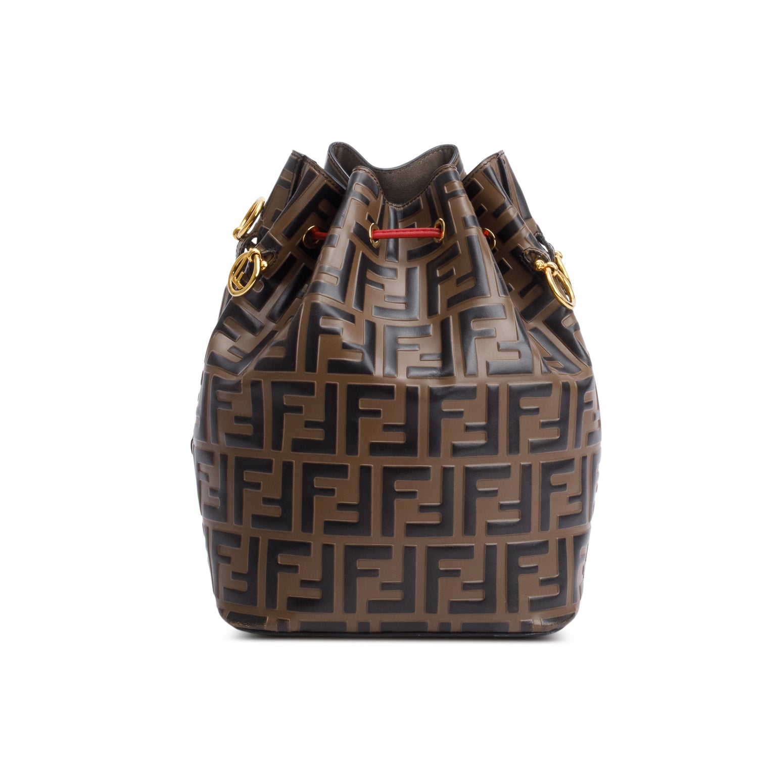 Fendi Brown Vitello Liberty FF 1974 Embossed Small Mon Tresor Bucket Bag w/ Strap