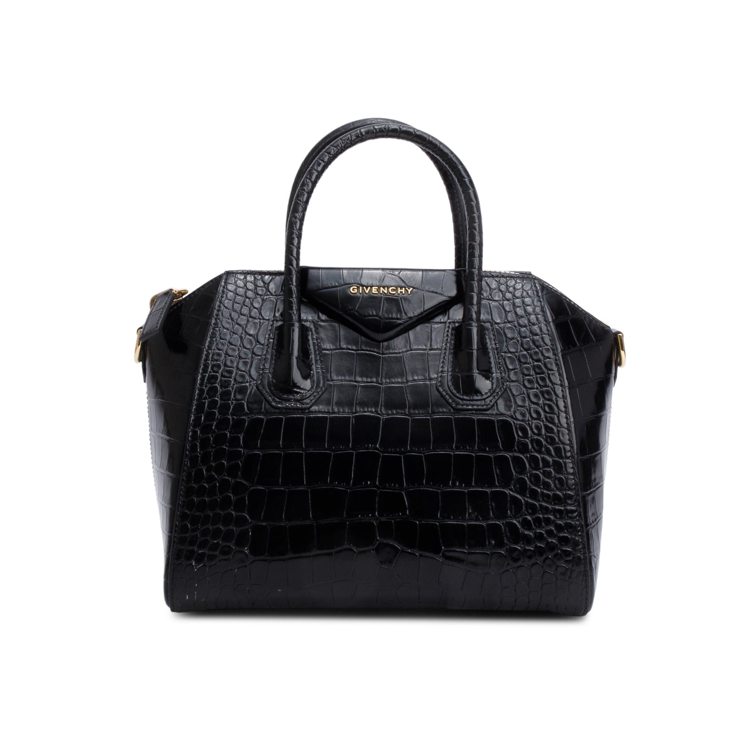 Givenchy 2020 Black Croc-Embossed Leather Small Antigona Bag