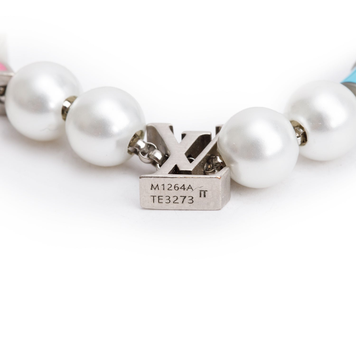 Louis Vuitton 2023 Silver-Tone Brass Faux Pearl, Bead Monogram Party Bracelet w/ Box