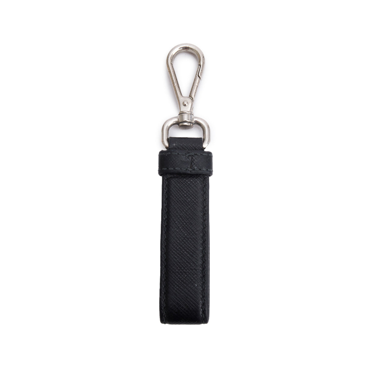 Prada Black Saffiano Leather Logo Keychain