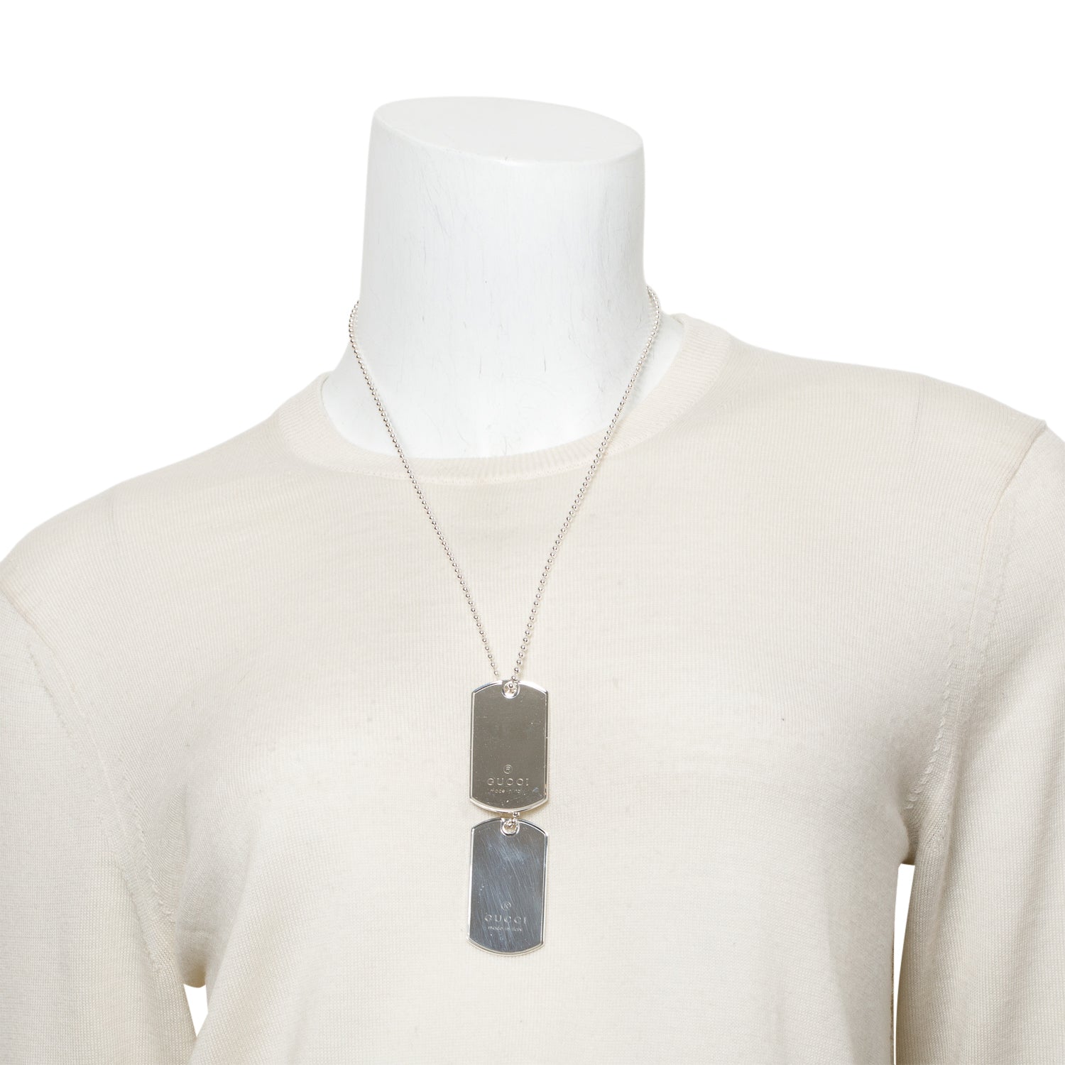 Gucci Sterling Silver Double Dog Tag Pendant Necklace
