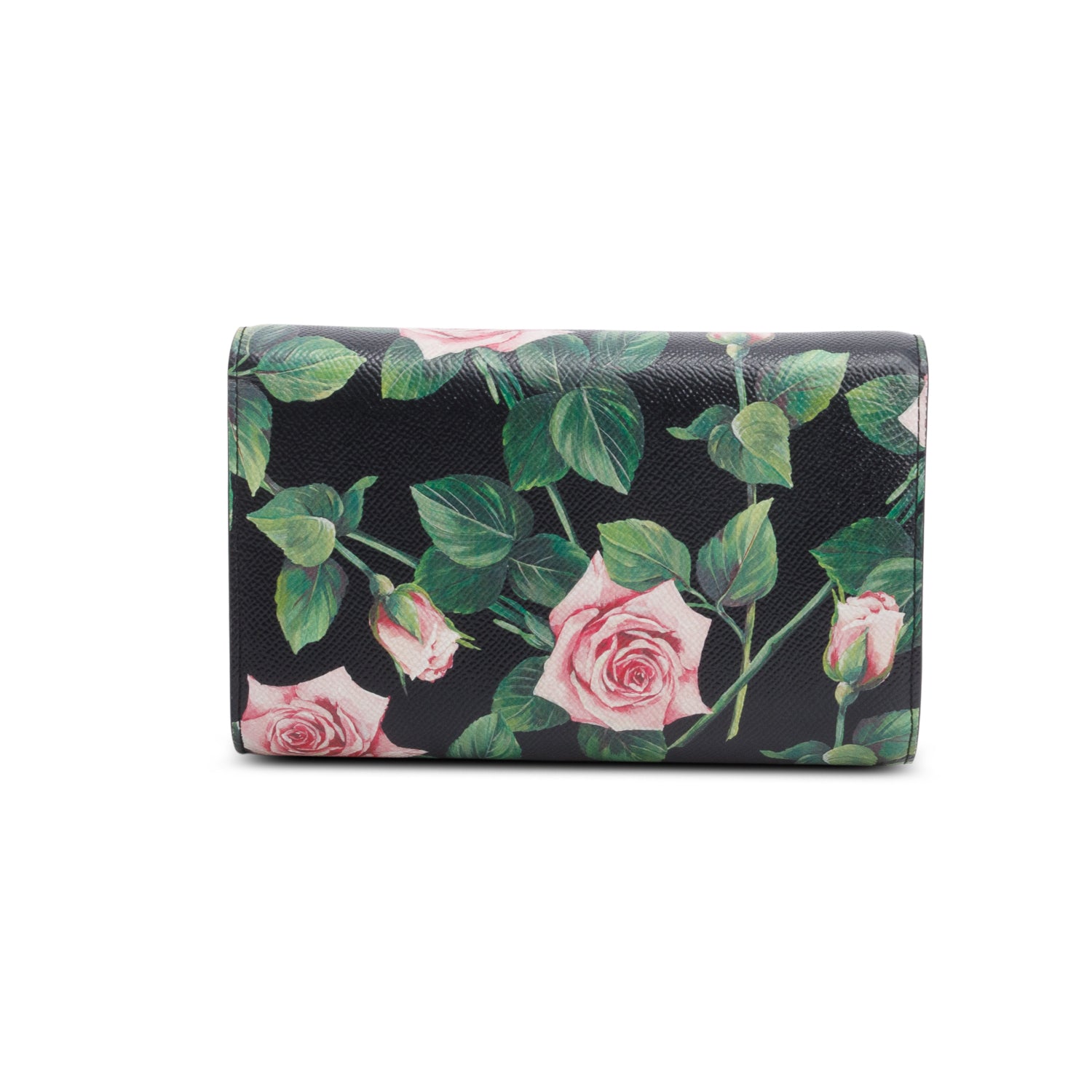 Dolce & Gabbana Black Rose Print Embellished Chain Clutch