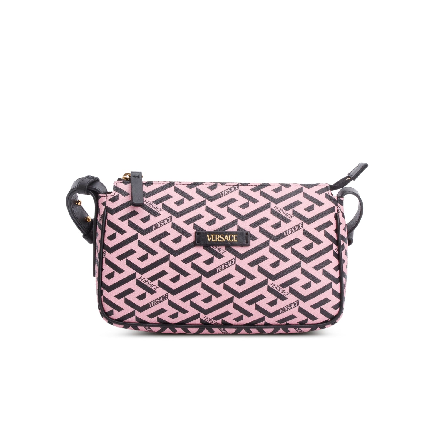 Versace Pink Coated Canvas Calfskin La Greca Shoulder Bag