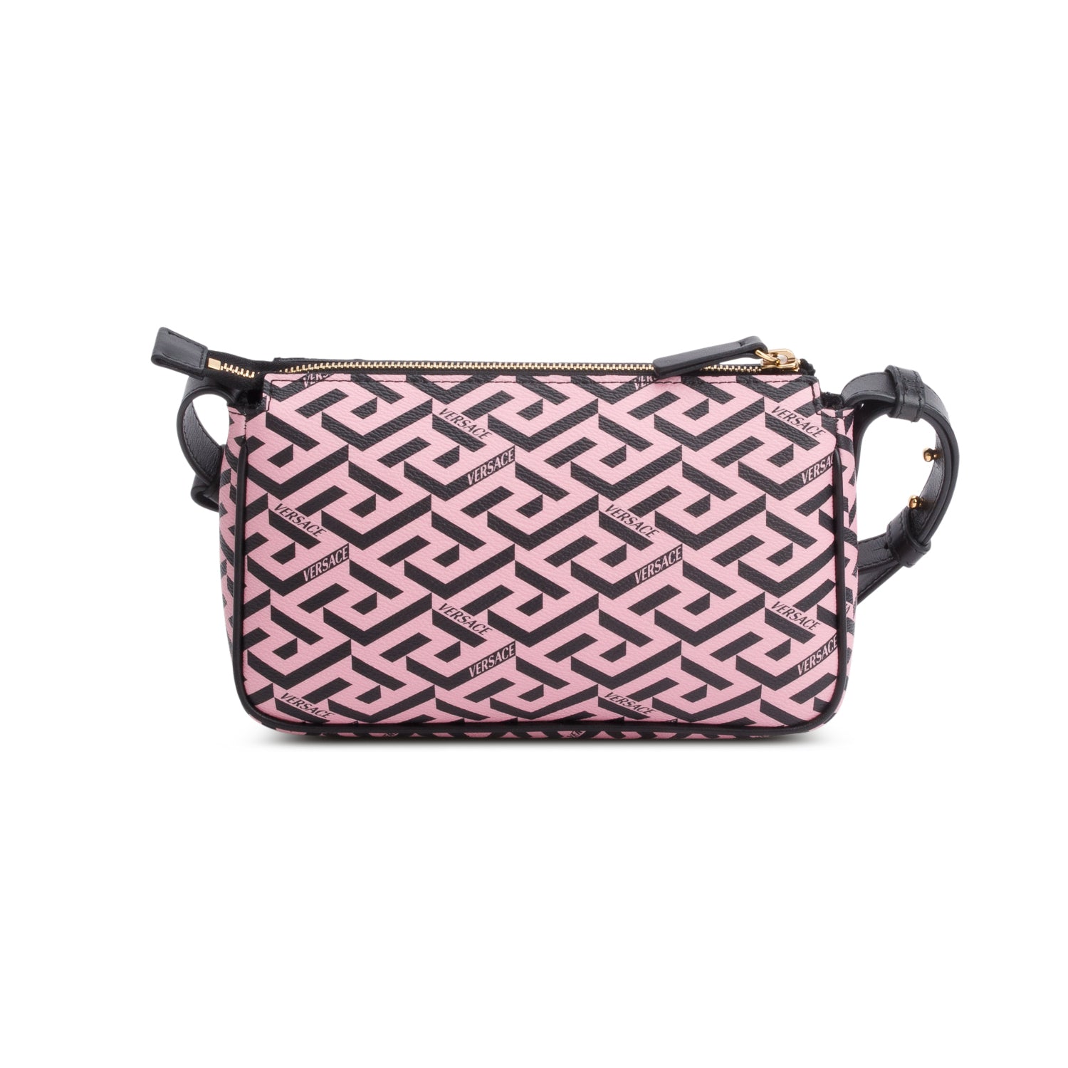 Versace Pink Coated Canvas Calfskin La Greca Shoulder Bag