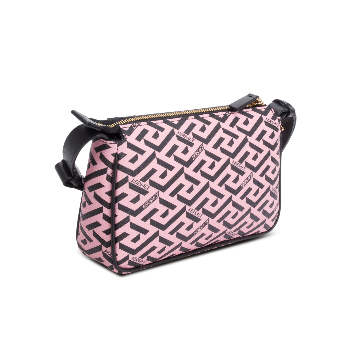 Versace Pink Coated Canvas Calfskin La Greca Shoulder Bag