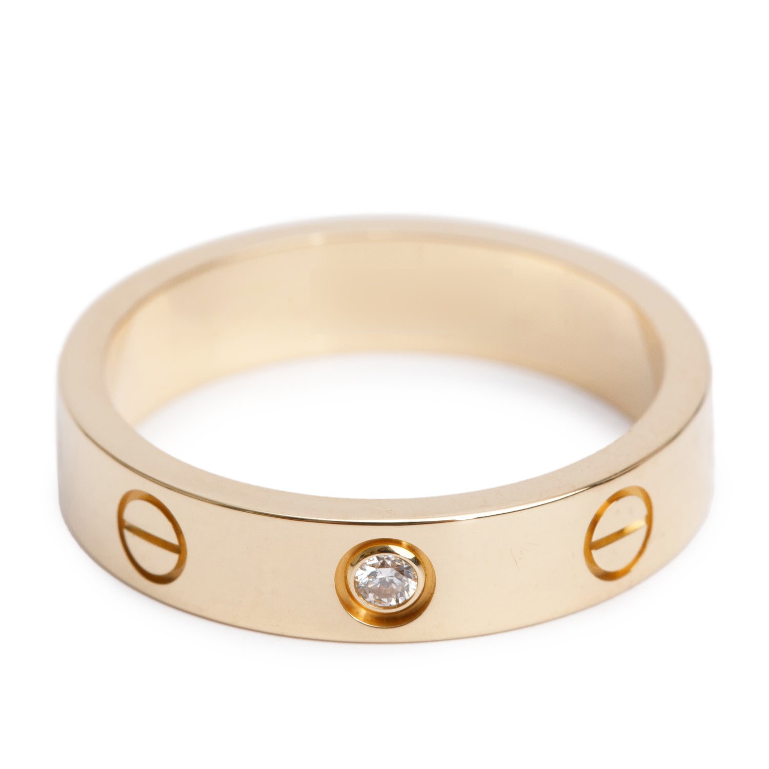 Cartier 2021 18k Yellow Gold 1 Diamond 4 MM Love Wedding Band Ring, Size 51 5.5 w/ Box & Certificate