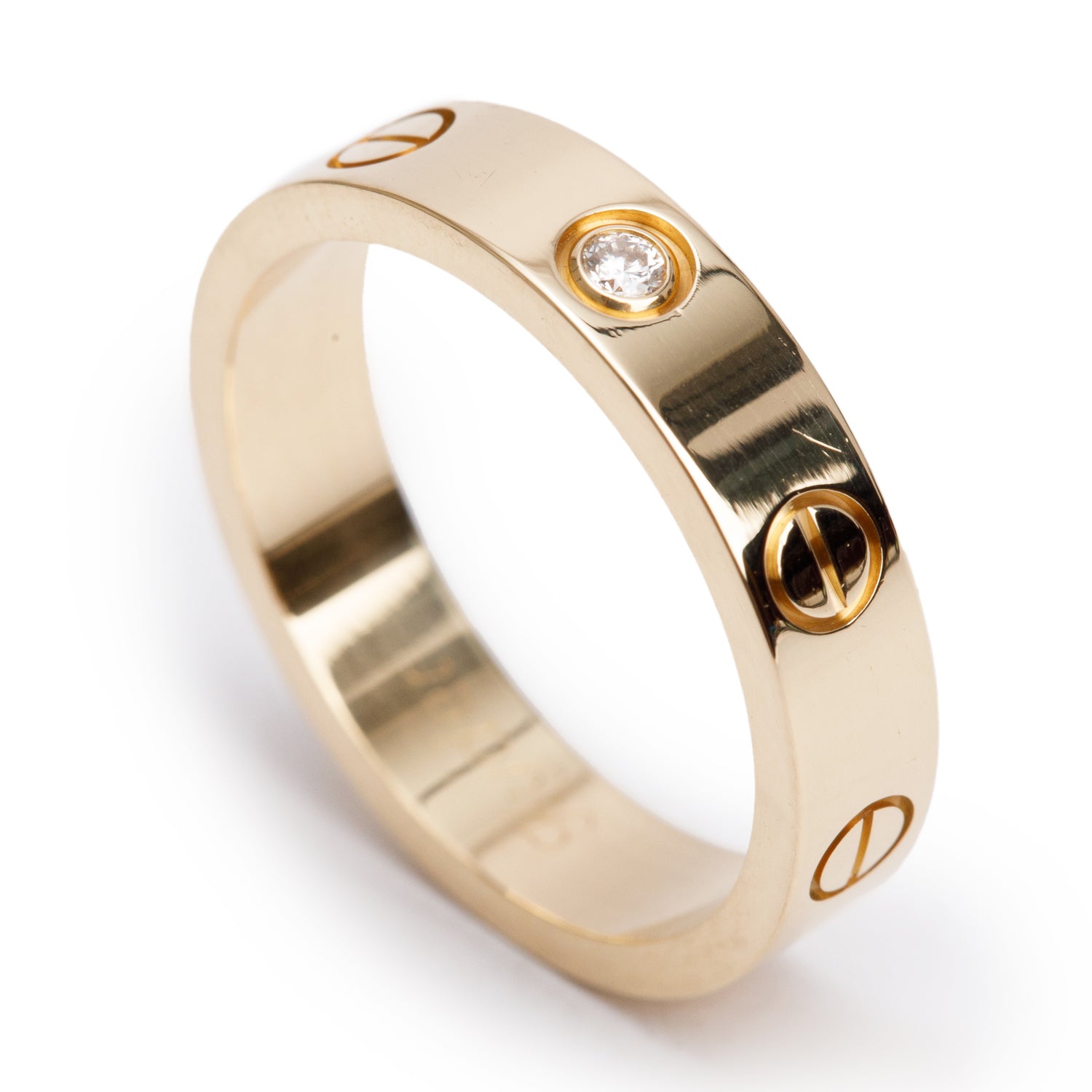 Cartier 2021 18k Yellow Gold 1 Diamond 4 MM Love Wedding Band Ring, Size 51 5.5 w/ Box & Certificate