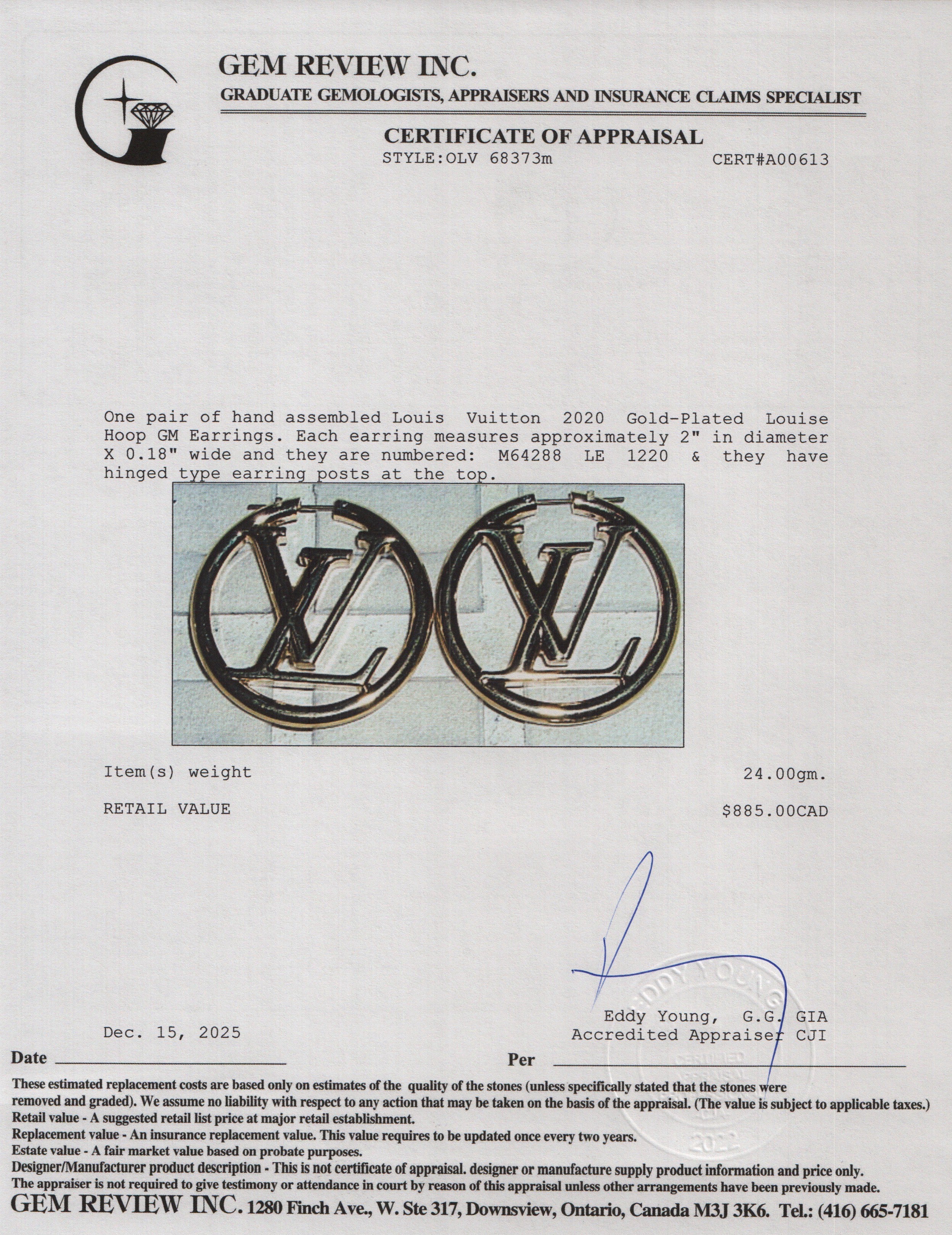 Louis Vuitton 2020 Gold-Plated Louise Hoop GM Earrings