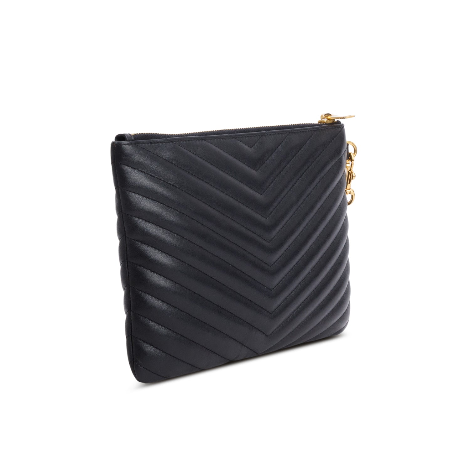 Saint Laurent Black Calfskin Matelasse Monogram Cassandre A5 Pouch w/ Box