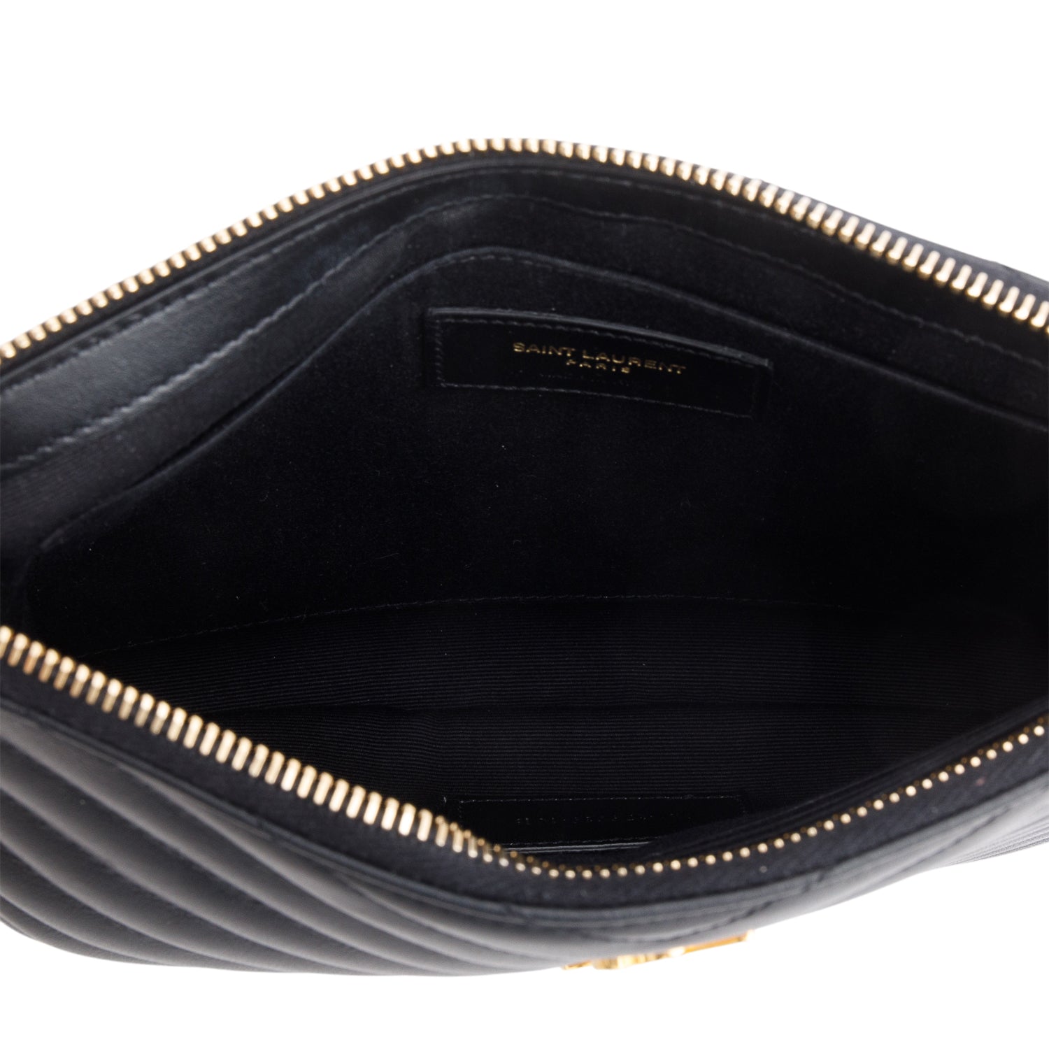 Saint Laurent Black Calfskin Matelasse Monogram Cassandre A5 Pouch w/ Box