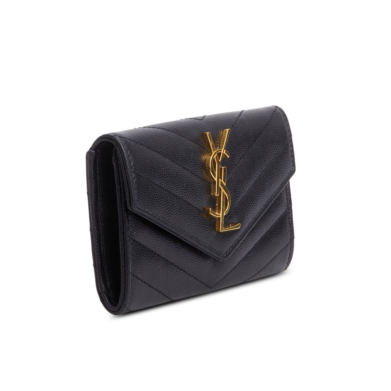 Saint Laurent 2020 Black Grain De Poudre Cassandre Matelasse Small Envelope Wallet w/ Box