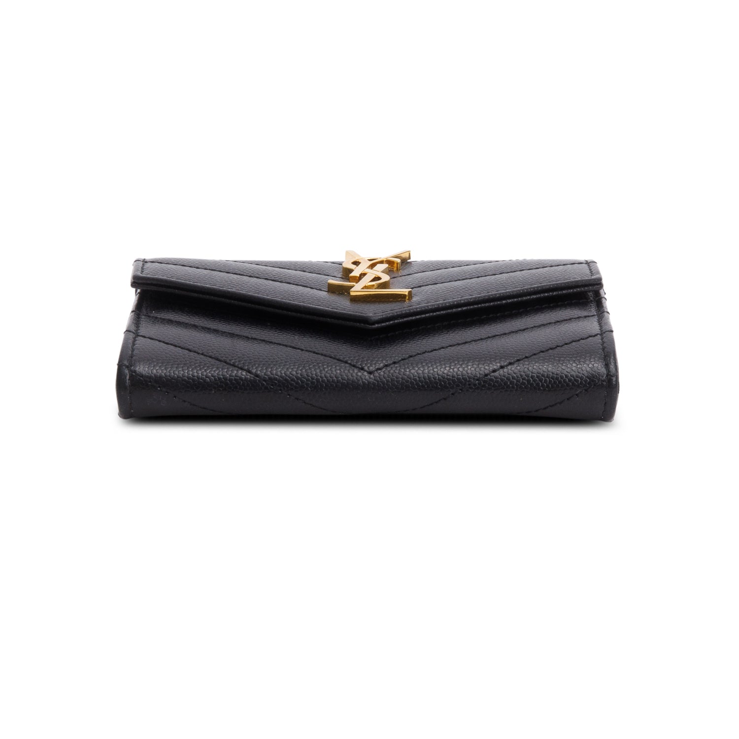 Saint Laurent 2020 Black Grain De Poudre Cassandre Matelasse Small Envelope Wallet w/ Box