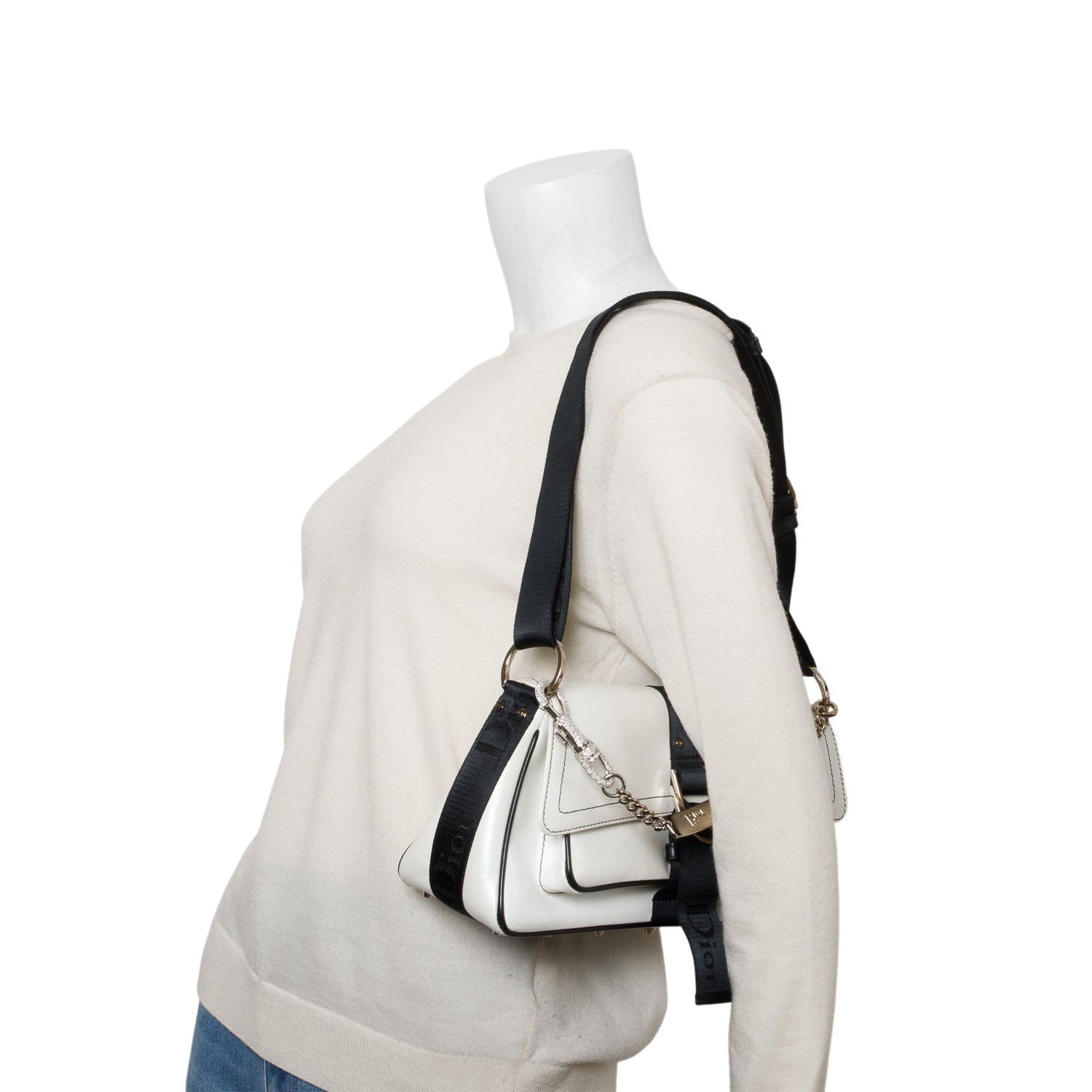 Christian Dior White Leather Crystal Embellished Hardcore Shoulder Bag