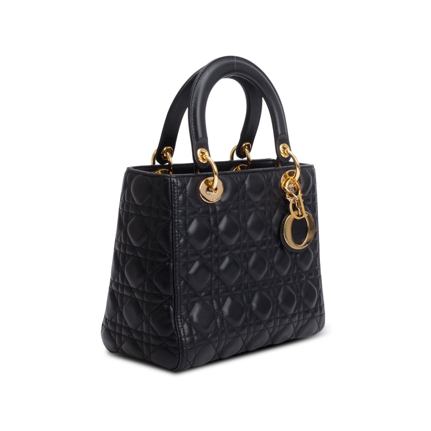 Christian Dior Black Cannage Lambskin Leather Medium Lady Dior Bag w/ Authenticity Card. Strap & Receipt