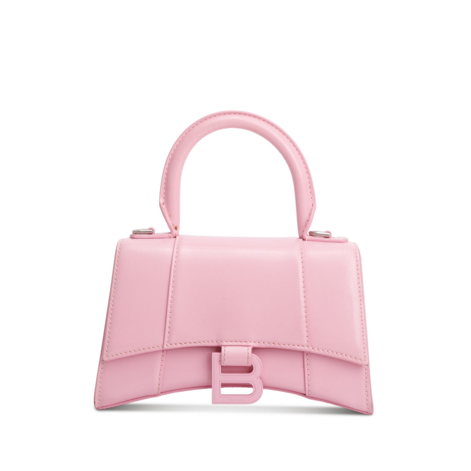 Balenciaga Pink Shiny Box Calfskin Leather XS Hourglass Top Handle Bag w/ Strap
