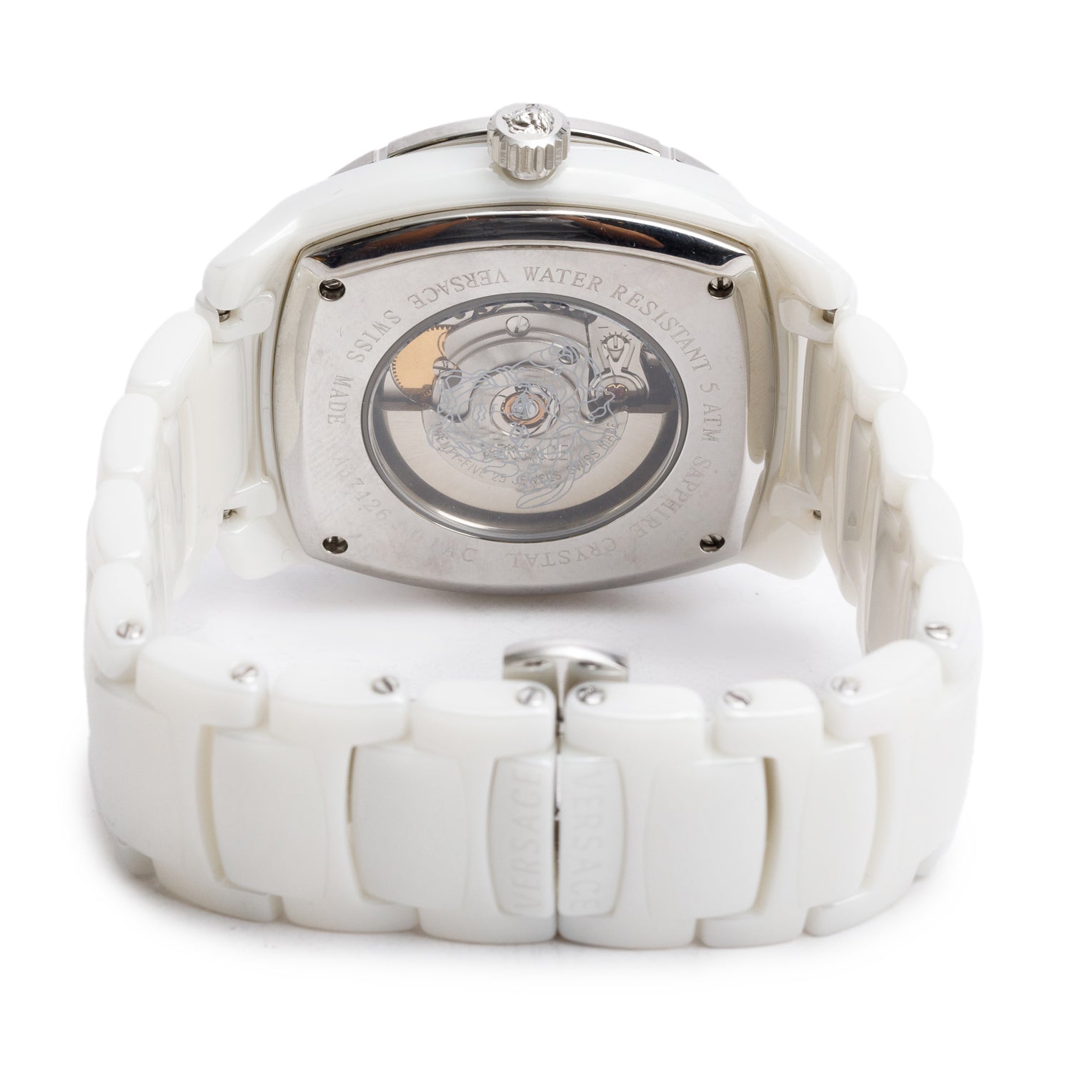 Versace Stainless Steel & White Ceramic DV One 41 MM Automatic Watch Diamond Mother of Pearl Dial w/ Box & Papers