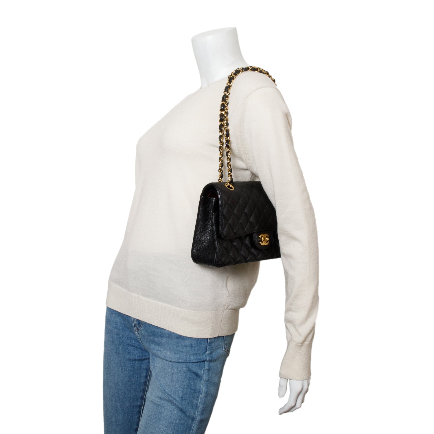 Chanel Black Caviar Classic Medium Double Flap Bag w/ Authenticity Card