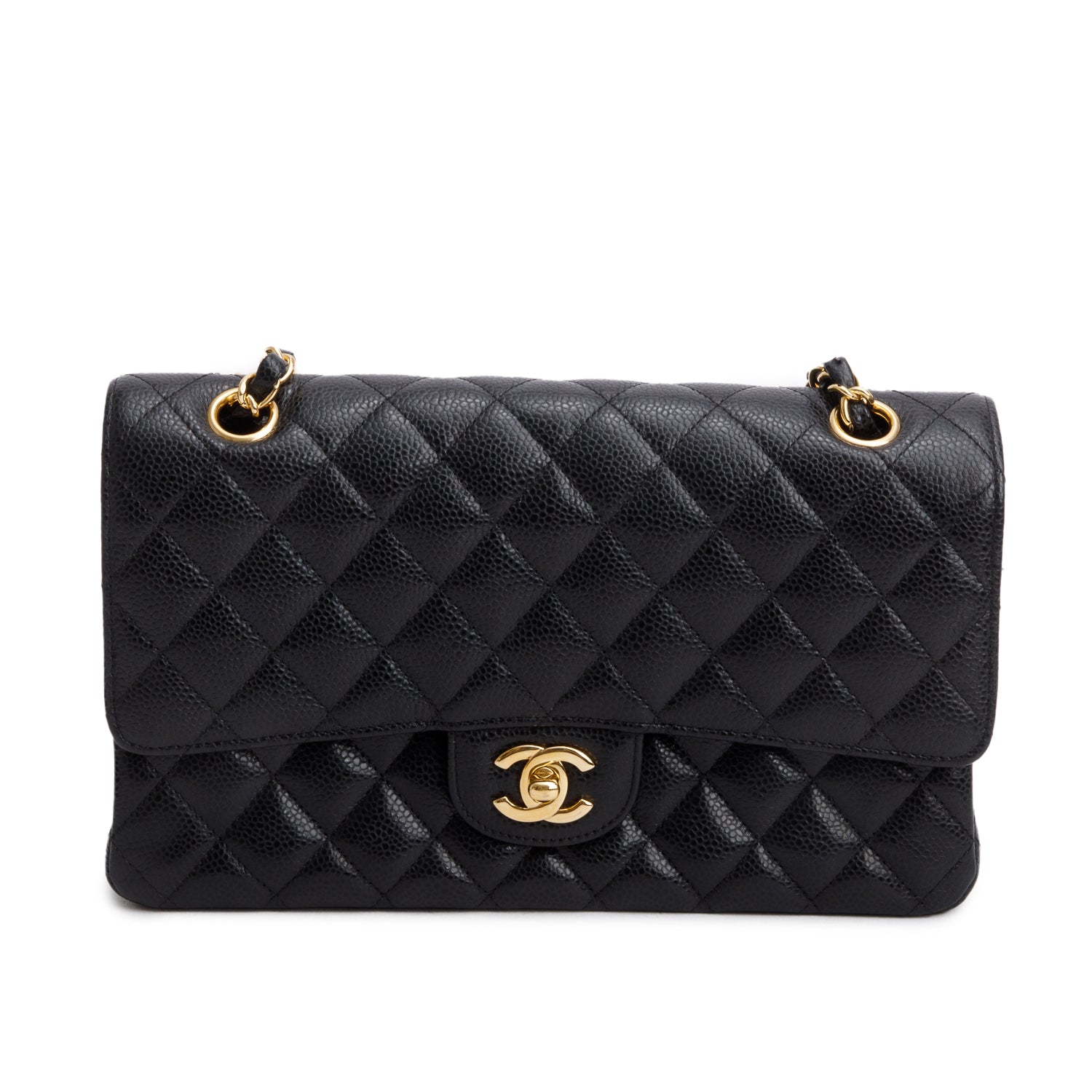 Chanel Black Caviar Classic Medium Double Flap Bag w/ Authenticity Card
