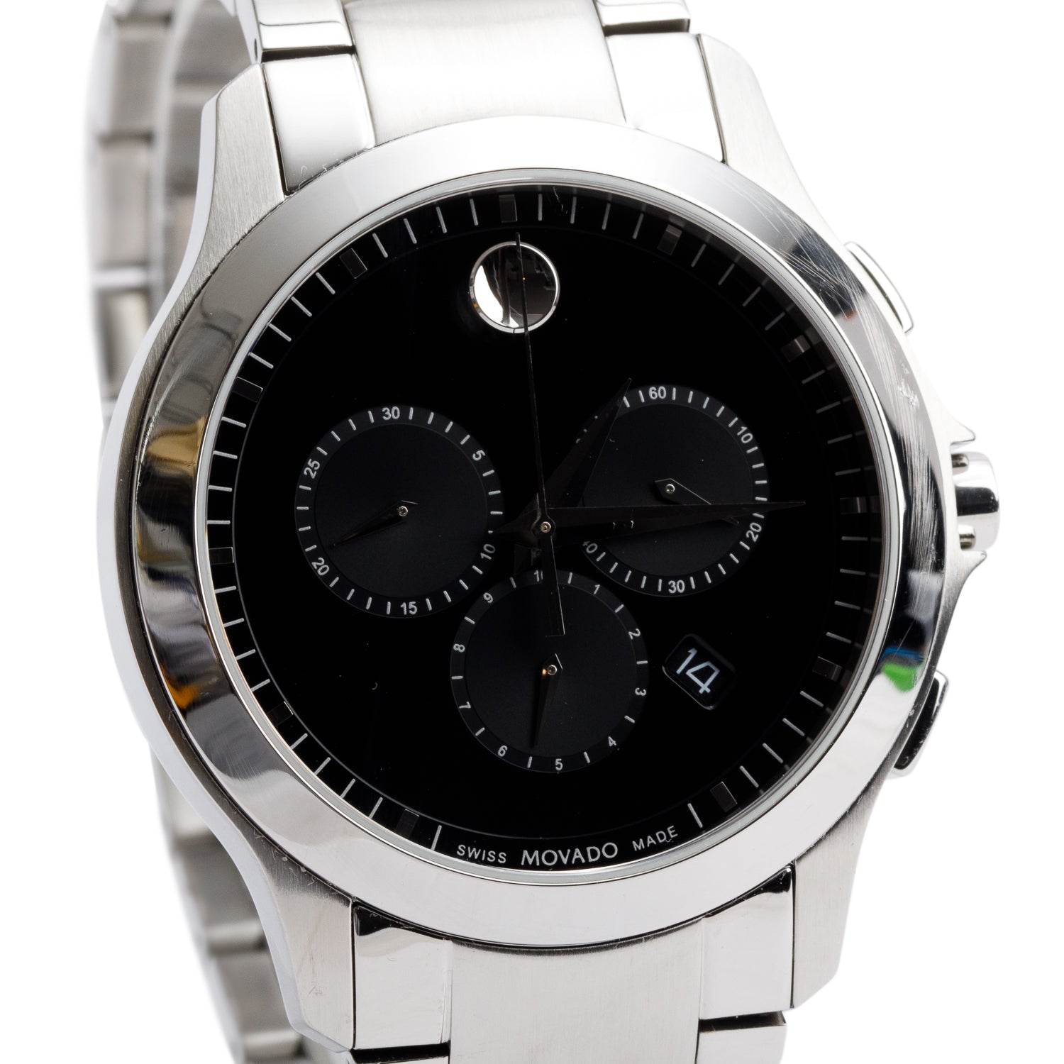 Movado Stainless Steel Masino 42 MM Quartz Chronograph Watch Black Dial