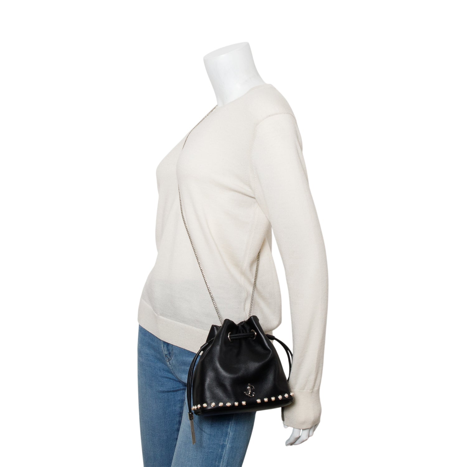 Jimmy Choo Black Smooth Leather Marcheline Bucket Bag