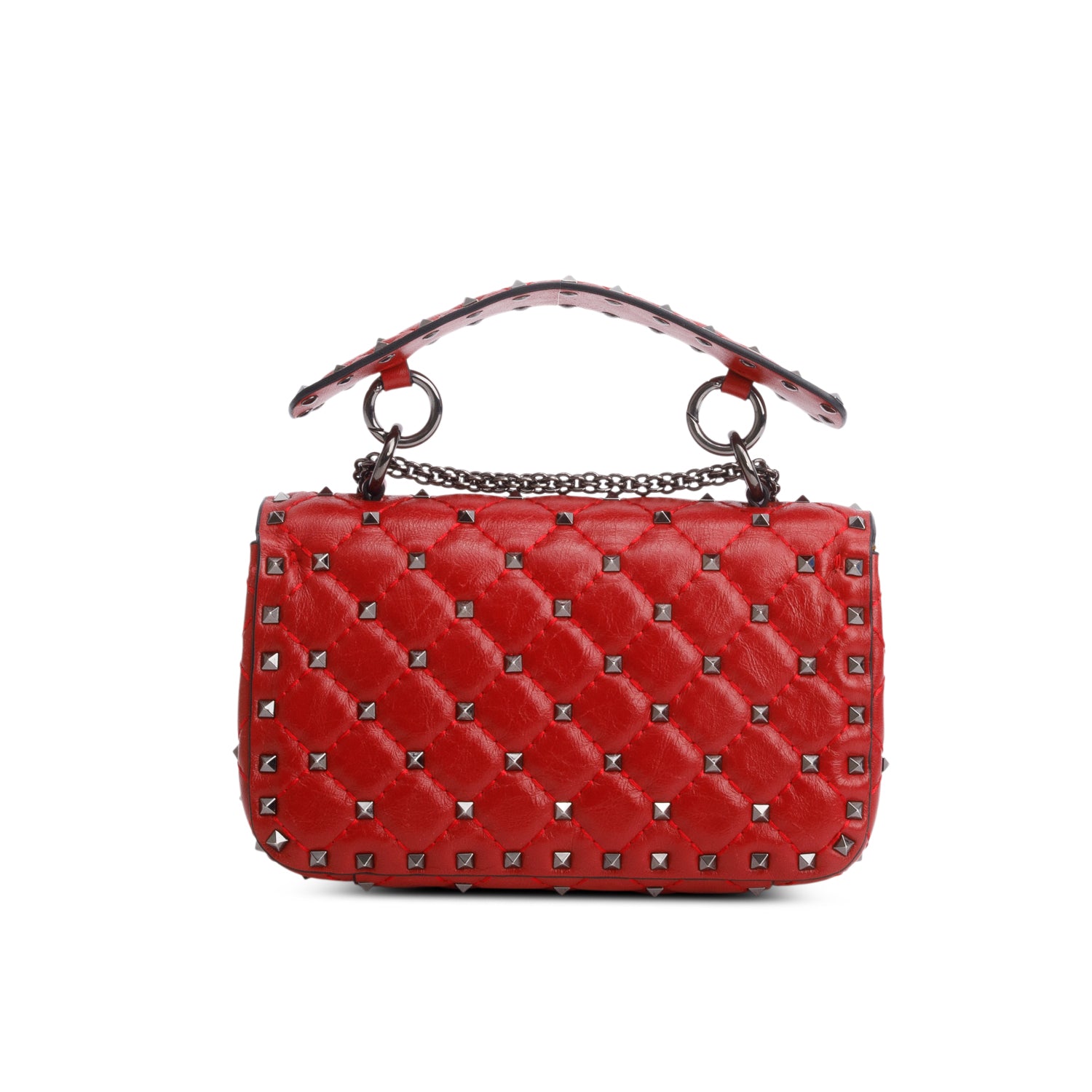 Valentino Red Wrinkled Lambskin Small Rockstud Spike Shoulder Bag