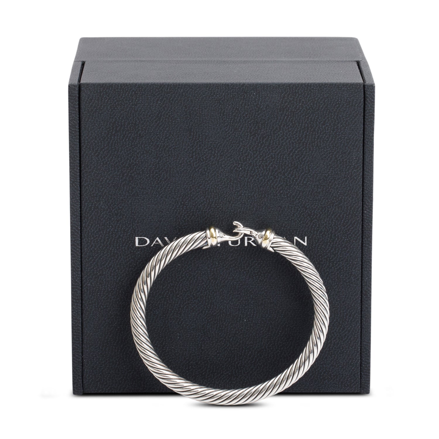 David Yurman Sterling Silver & 18k Yellow Gold 5MM Cable Buckle Bracelet w/ Box