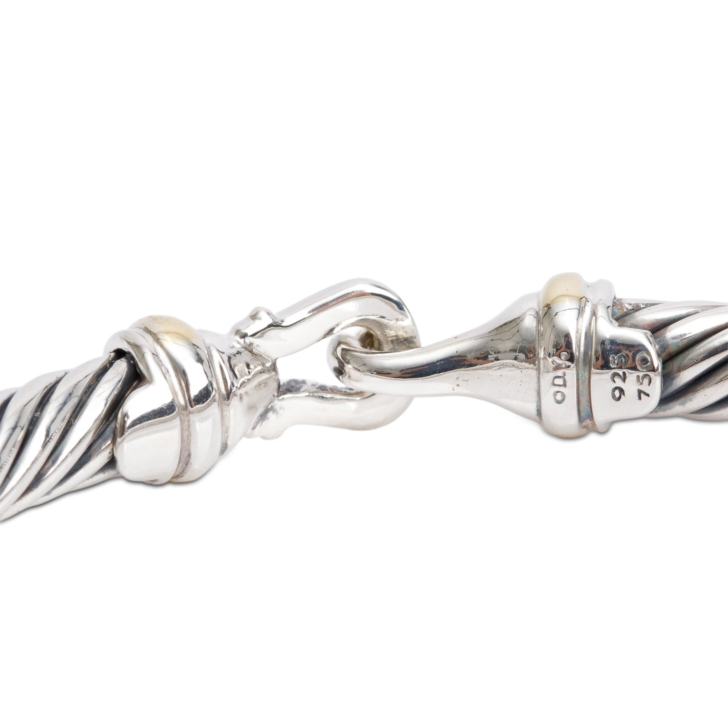 David Yurman Sterling Silver & 18k Yellow Gold 5MM Cable Buckle Bracelet w/ Box