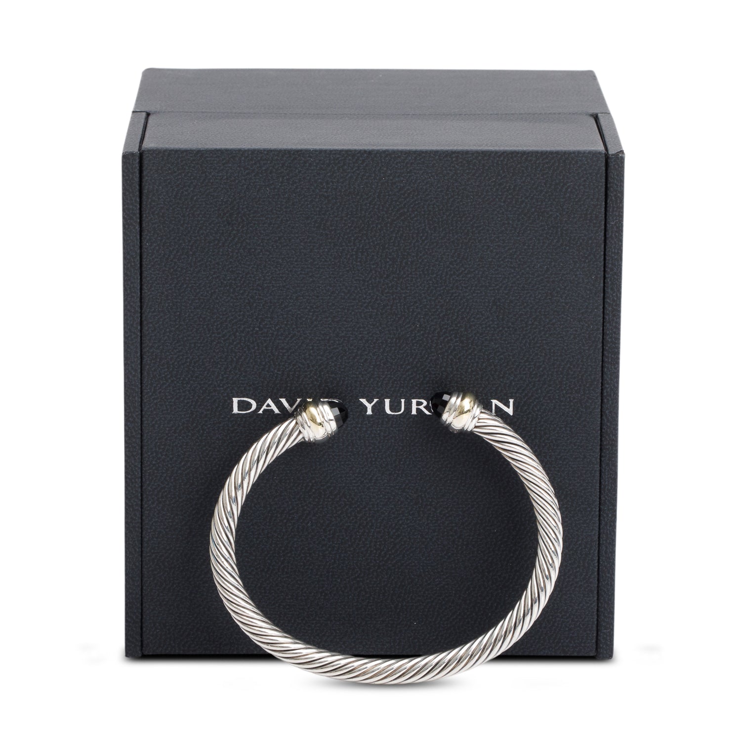 David Yurman Sterling Silver & 14k Yellow Gold 5MM Cable Classics Bracelet with Black Onyx w/ Box