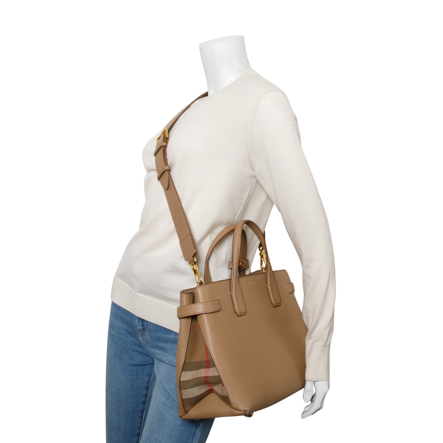 Burberry Brown Derby Calfskin Medium Banner Tote w/ Strap
