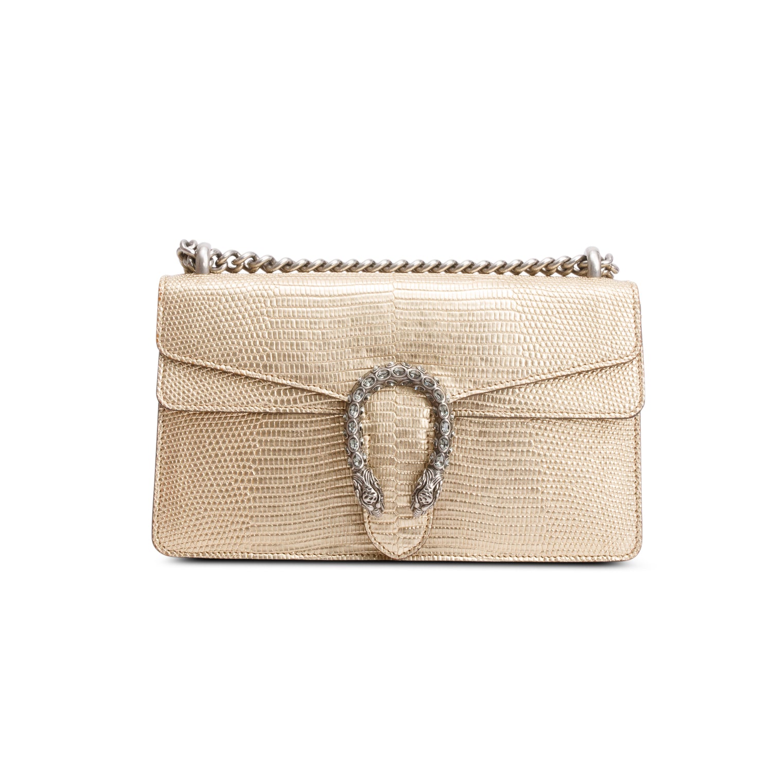 Gucci Gold Metallic Lizard Embossed Crystal Small Dionysus Shoulder Bag w/ Box