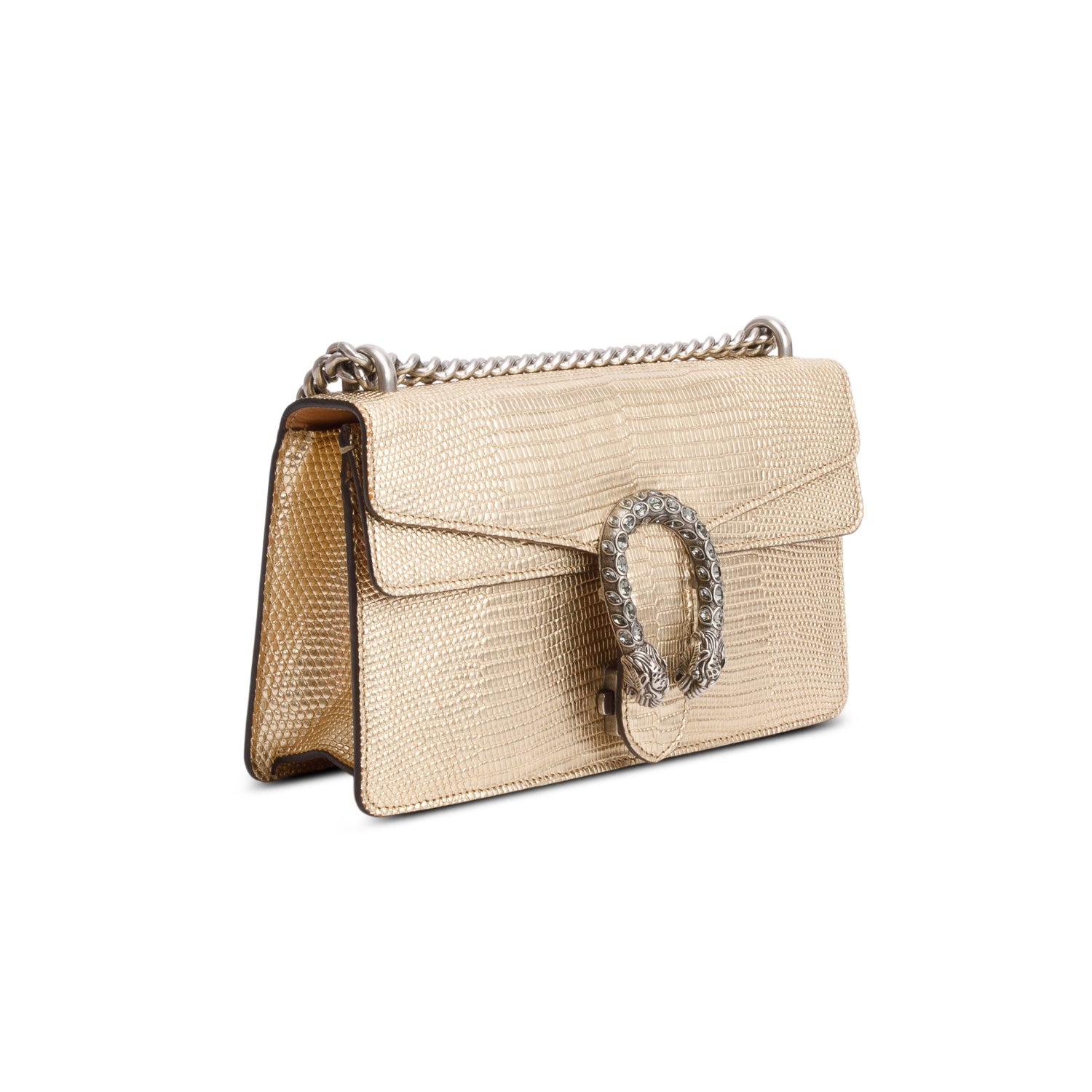 Gucci Gold Metallic Lizard Embossed Crystal Small Dionysus Shoulder Bag w/ Box