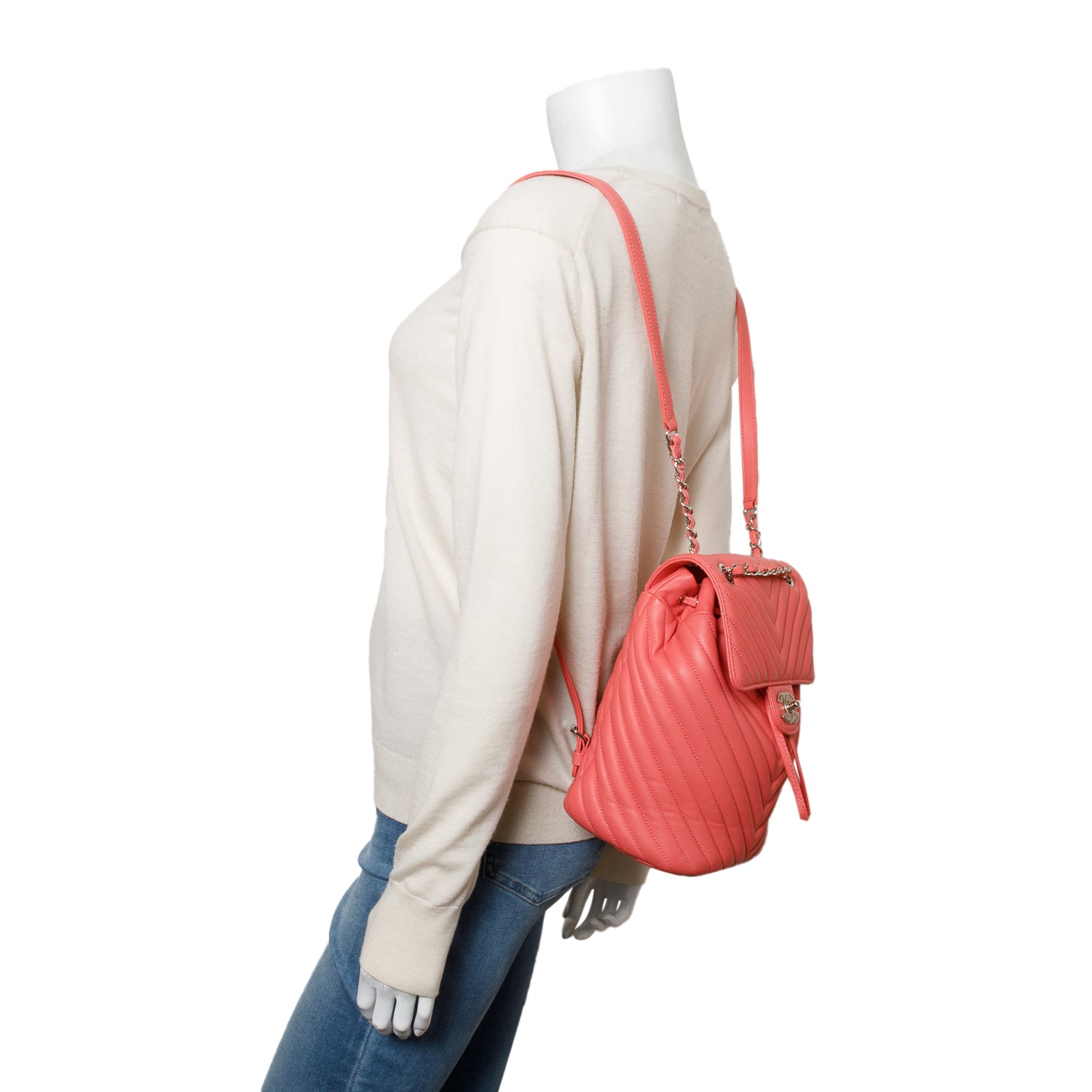 Chanel Pink Lambskin Chevron Quilted Small Urban Spirit Backpack