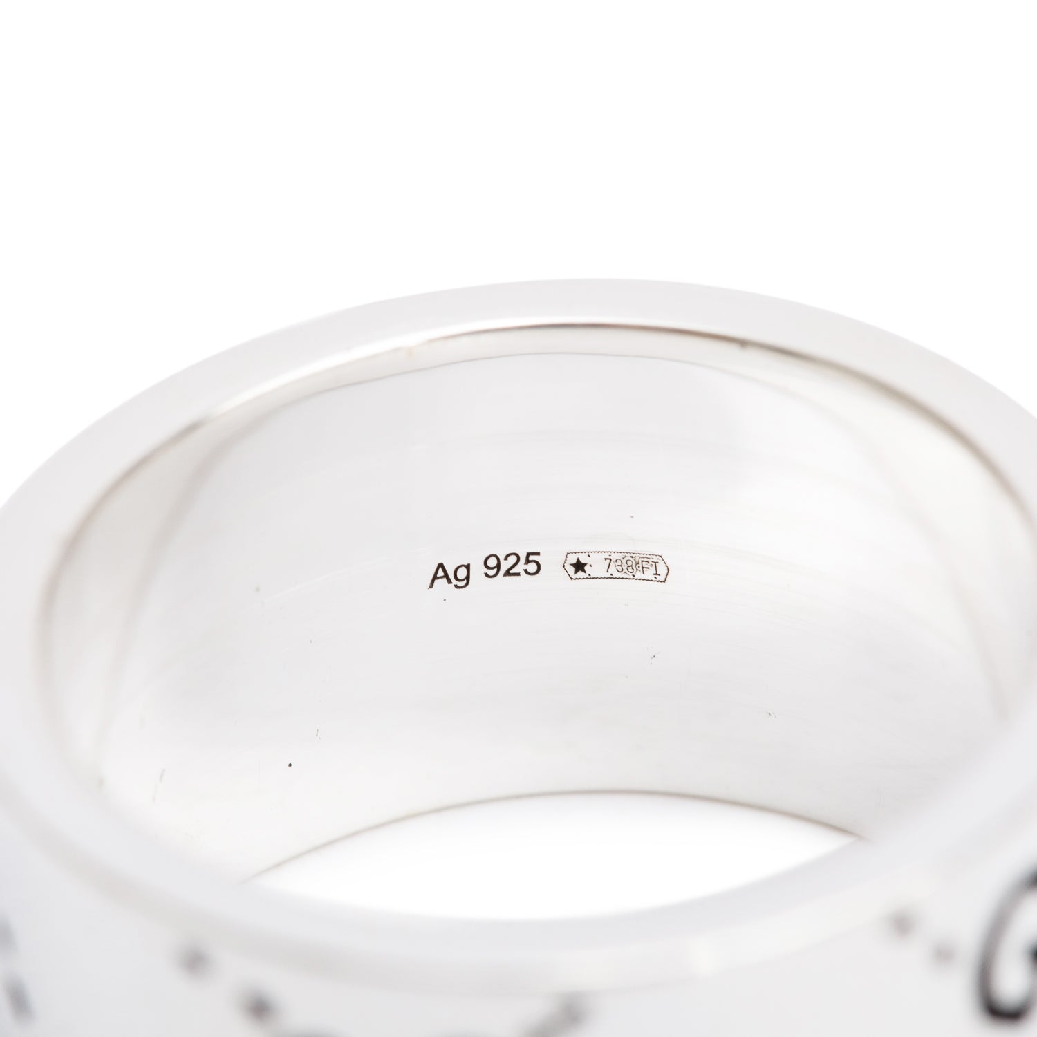 Gucci Sterling Silver Wide 11.5 MM Ghost Ring, Size 8.5