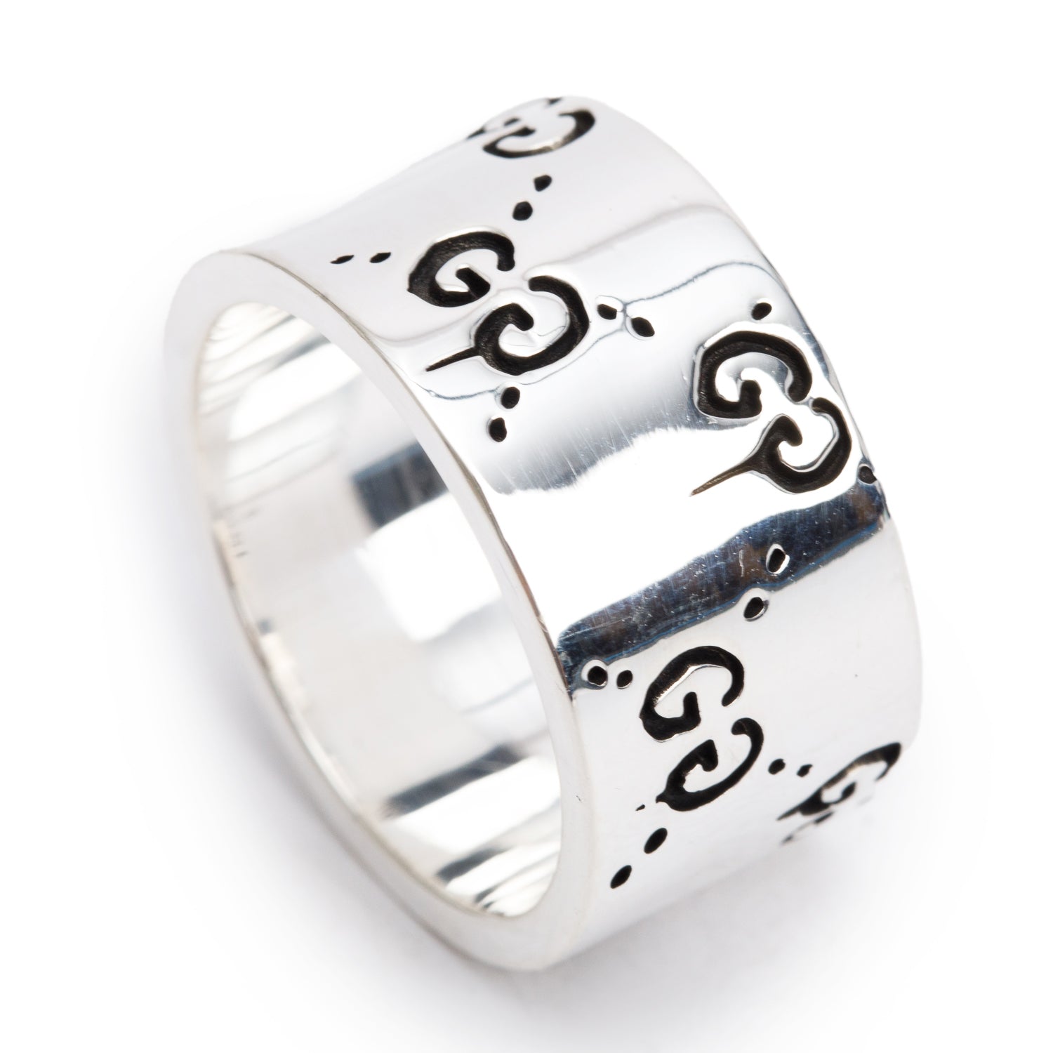 Gucci Sterling Silver Wide 11.5 MM Ghost Ring, Size 8.5