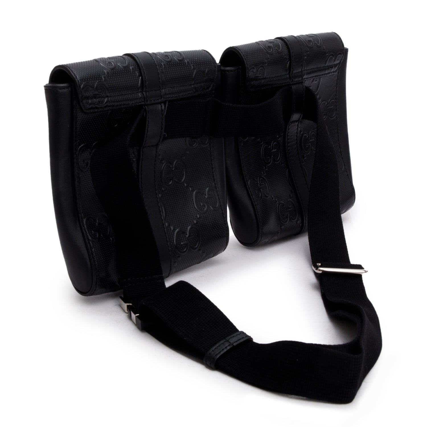 Gucci Black GG Embossed Perforated Leather Double Belt Bag