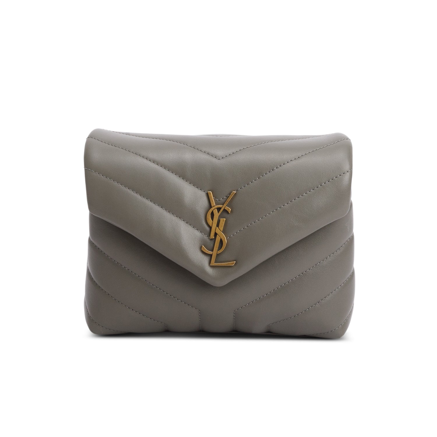 Saint Laurent 2021 Grey Calfskin Y Quilted Monogram Toy Loulou Crossbody Bag