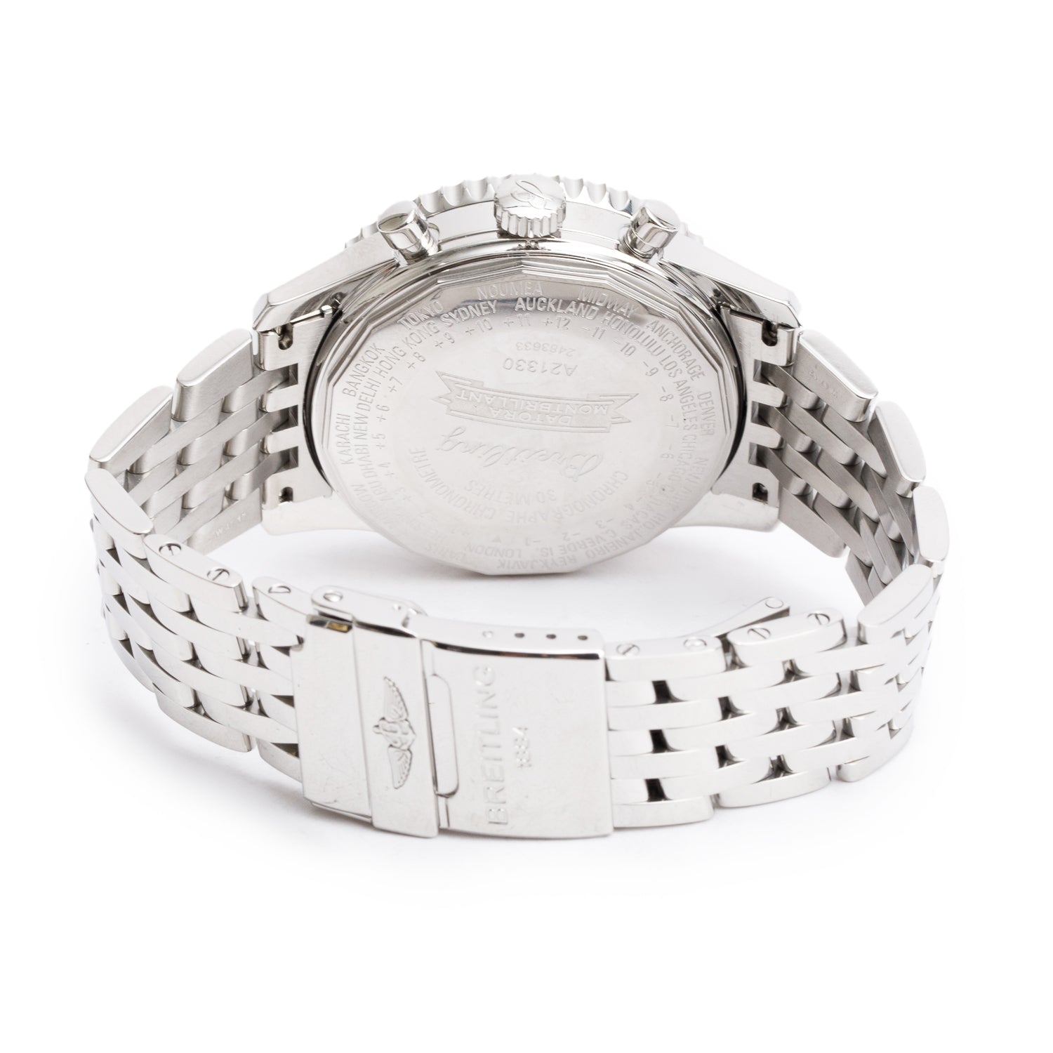 Breitling Stainless Steel Montbrillant Datora 43 MM Automatic Chronograph Watch Silver Dial A21330 w/ Box & Papers