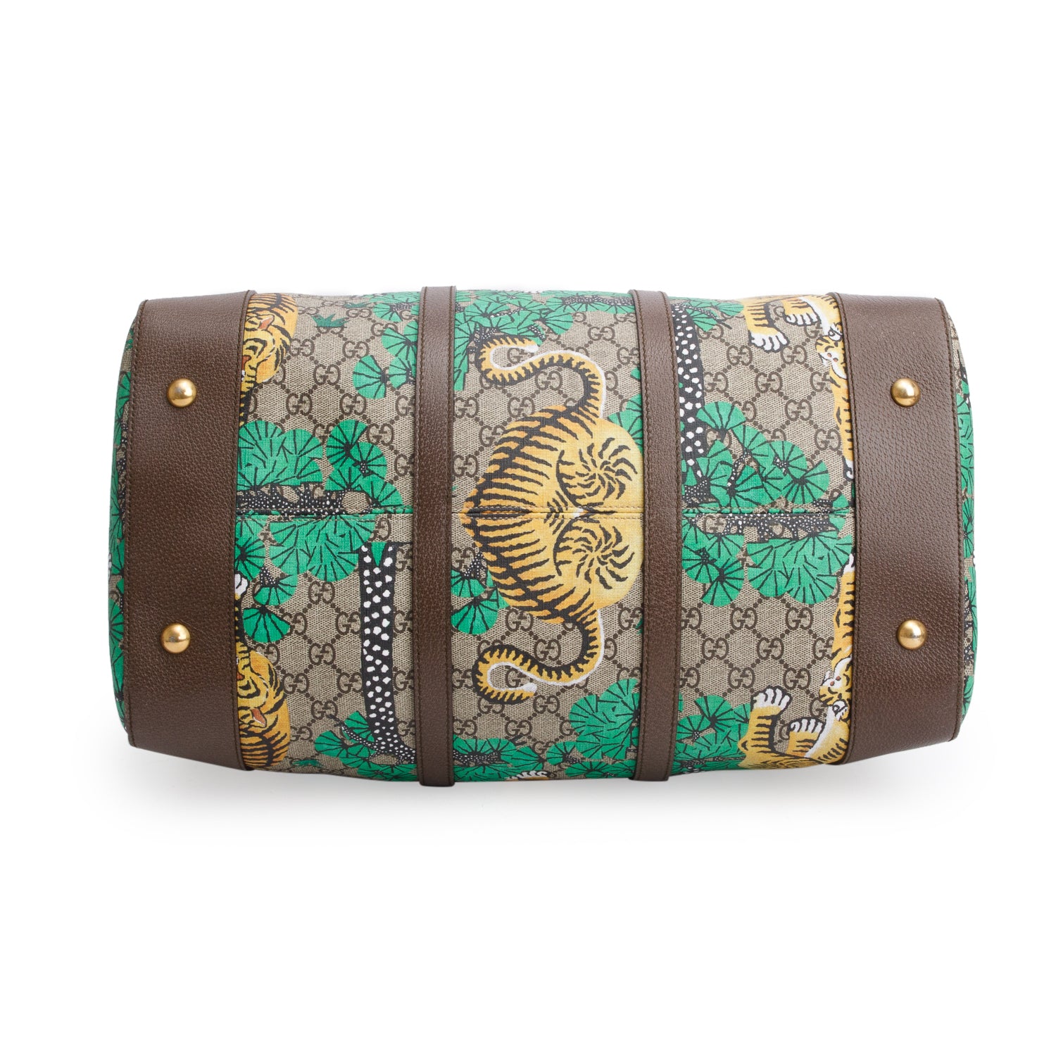 Gucci GG Supreme Monogram Bengal Web Boston Duffel Bag w/ Strap