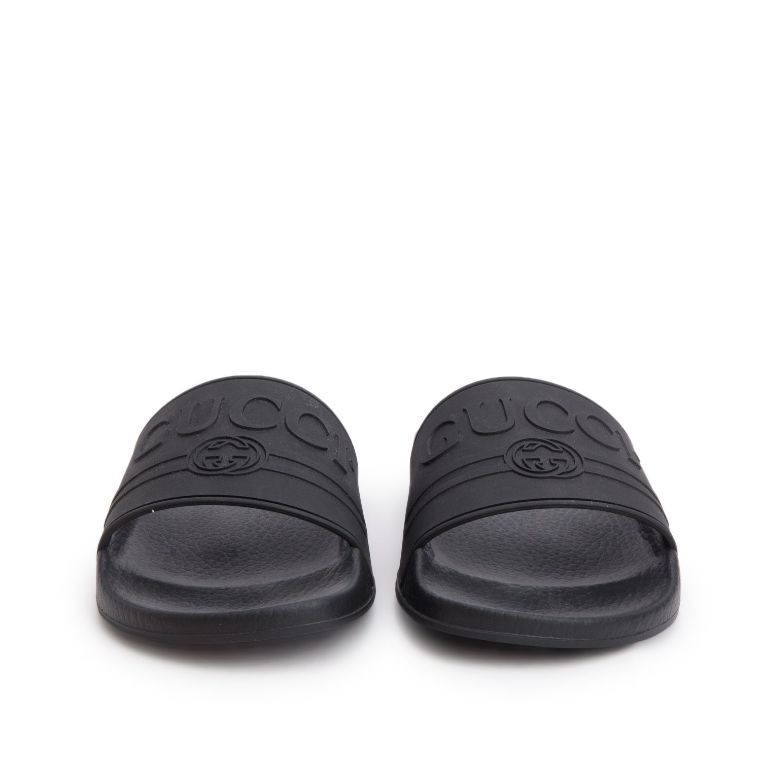 Gucci Black Interlocking G Logo Rubber Slides, Size 38 w/ Box